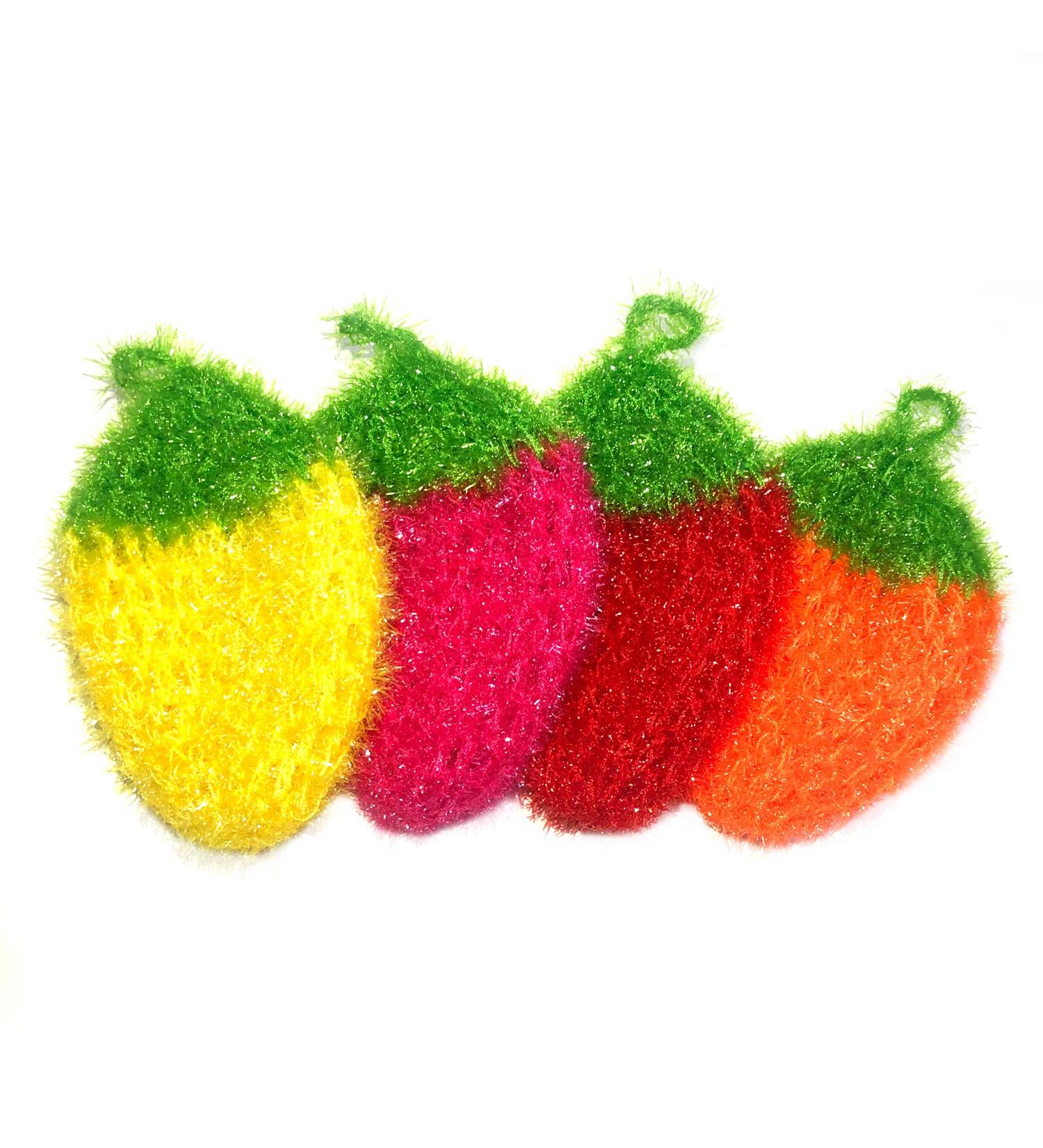 Non-Scratch Fruit Dish Scrubber 4pcs Pack Cute Durable Dish Sponges Strawberry Dish Scouring Pads Eco-Friendly Net Cloth Dish Cloths Hand Crochet Pot Scrubbers Home Kitchen Fresh Cleaning Sponge - Buy Online on GoSupps.com
