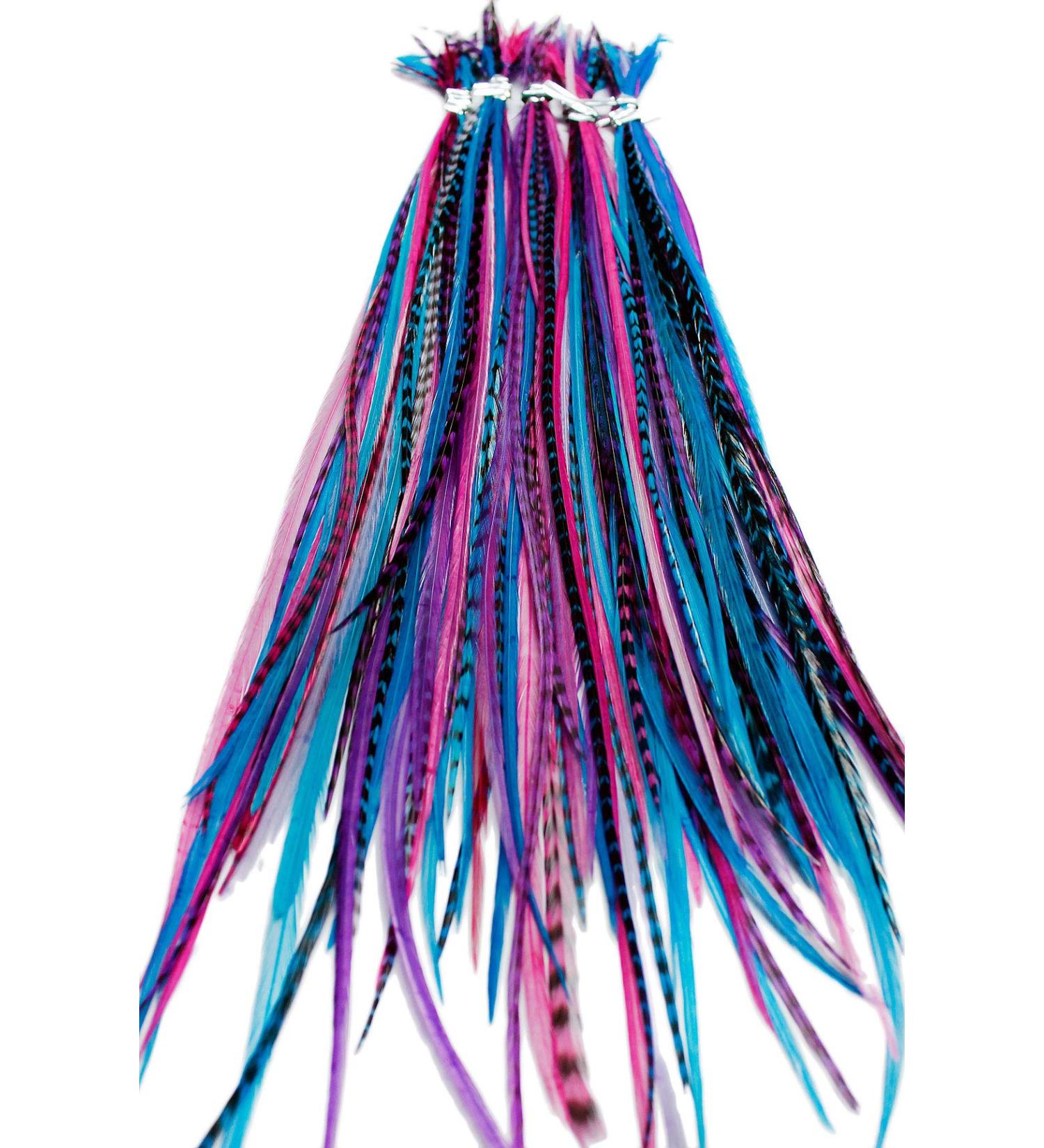 20 Long Natural Feather Hair Extensions with Rings & Application Loop - B Grade - Berry - Buy Online on GoSupps.com