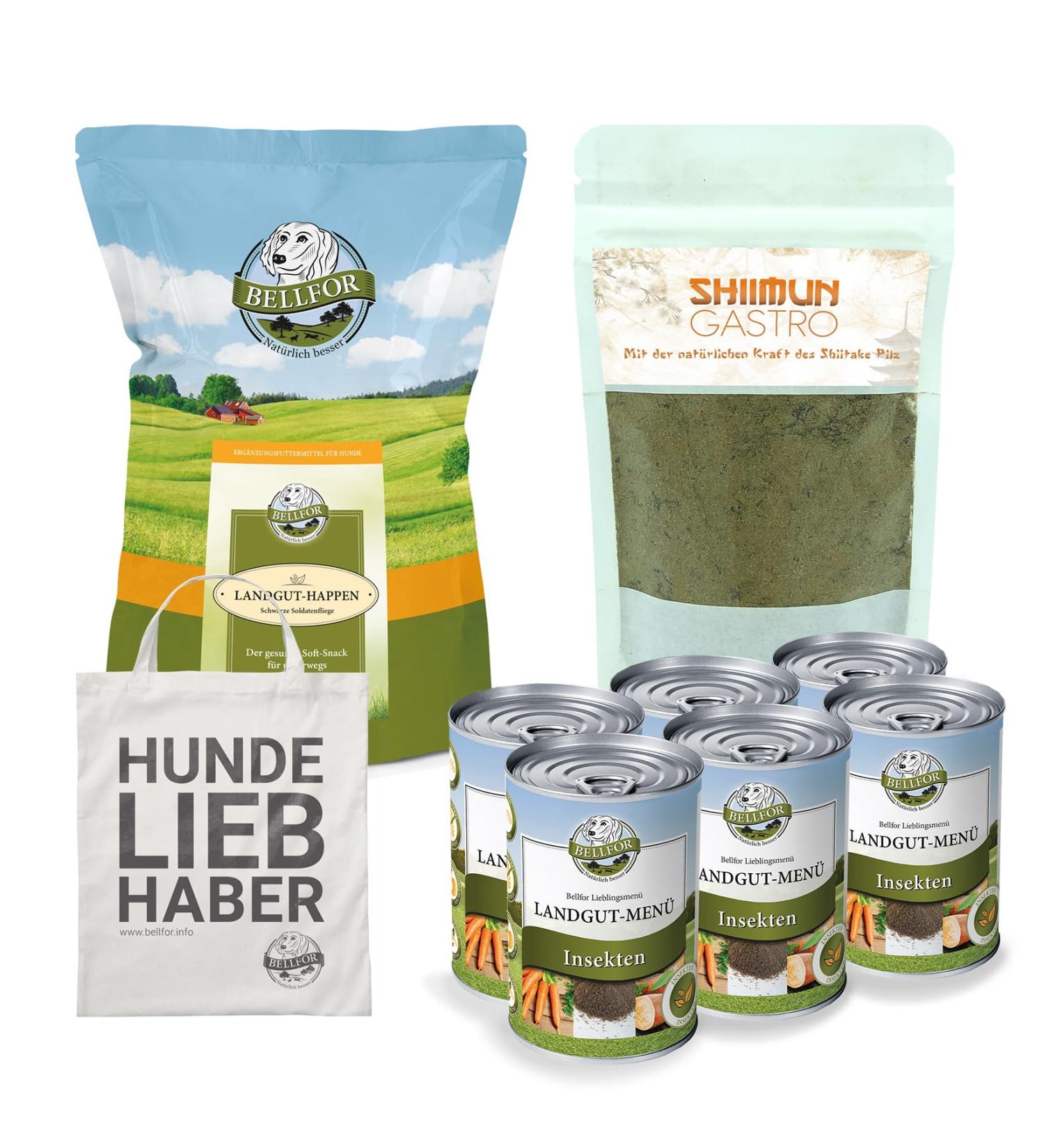 Bellfor Food Set for Small Dogs with Digestive Problems - 6 x 400 g Landgut-Happen 200 g - Shiimun Gastro 50 g and 1 Jute Bag - Buy Online on GoSupps.com