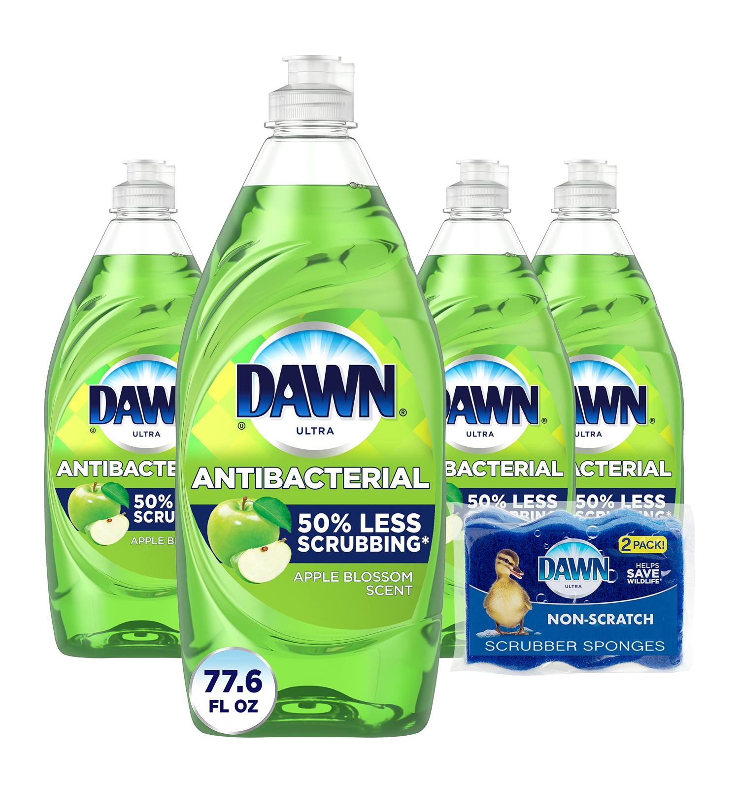 Dawn Antibacterial Apple Blossom Dish Soap 19.4 oz - Pack of 4 + 2 Sponges - Buy Online on GoSupps.com