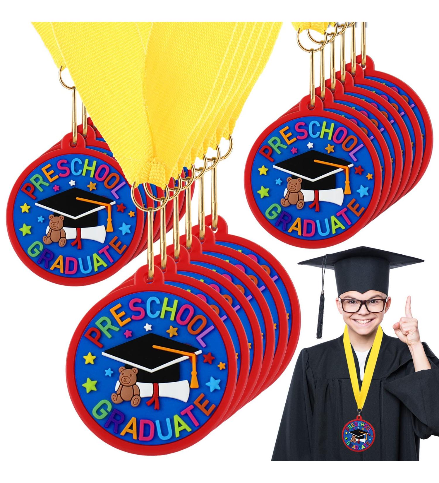 24 Pcs Kindergarten Preschool Graduation Medals with Yellow Neck Ribbon - 2 Inch | Kids Graduating Award Medals for Students Party Favors - Buy Online on GoSupps.com