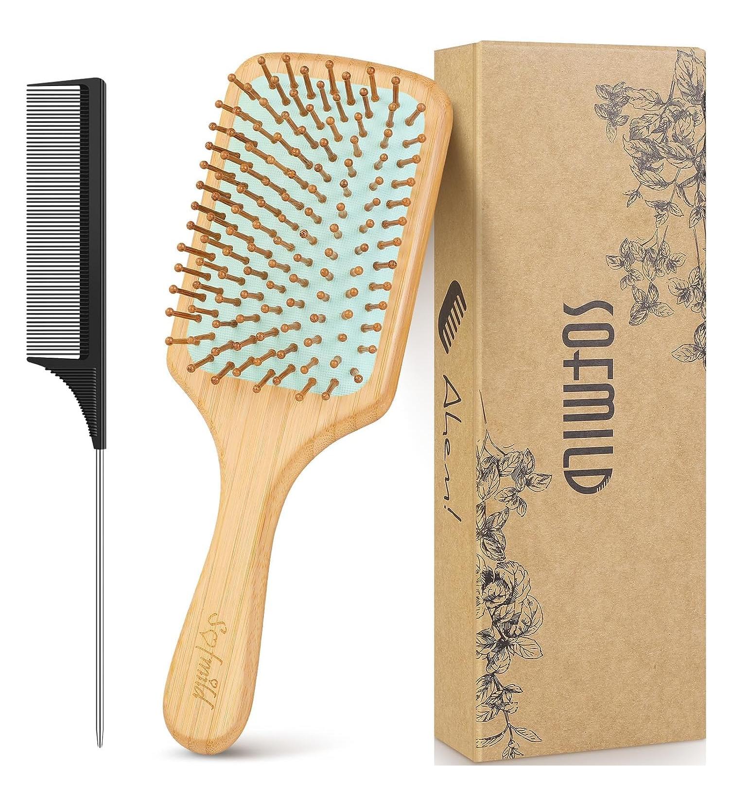 Eco-Friendly Bamboo Paddle Hairbrush for All Hair Types - Green - Buy Online on GoSupps.com