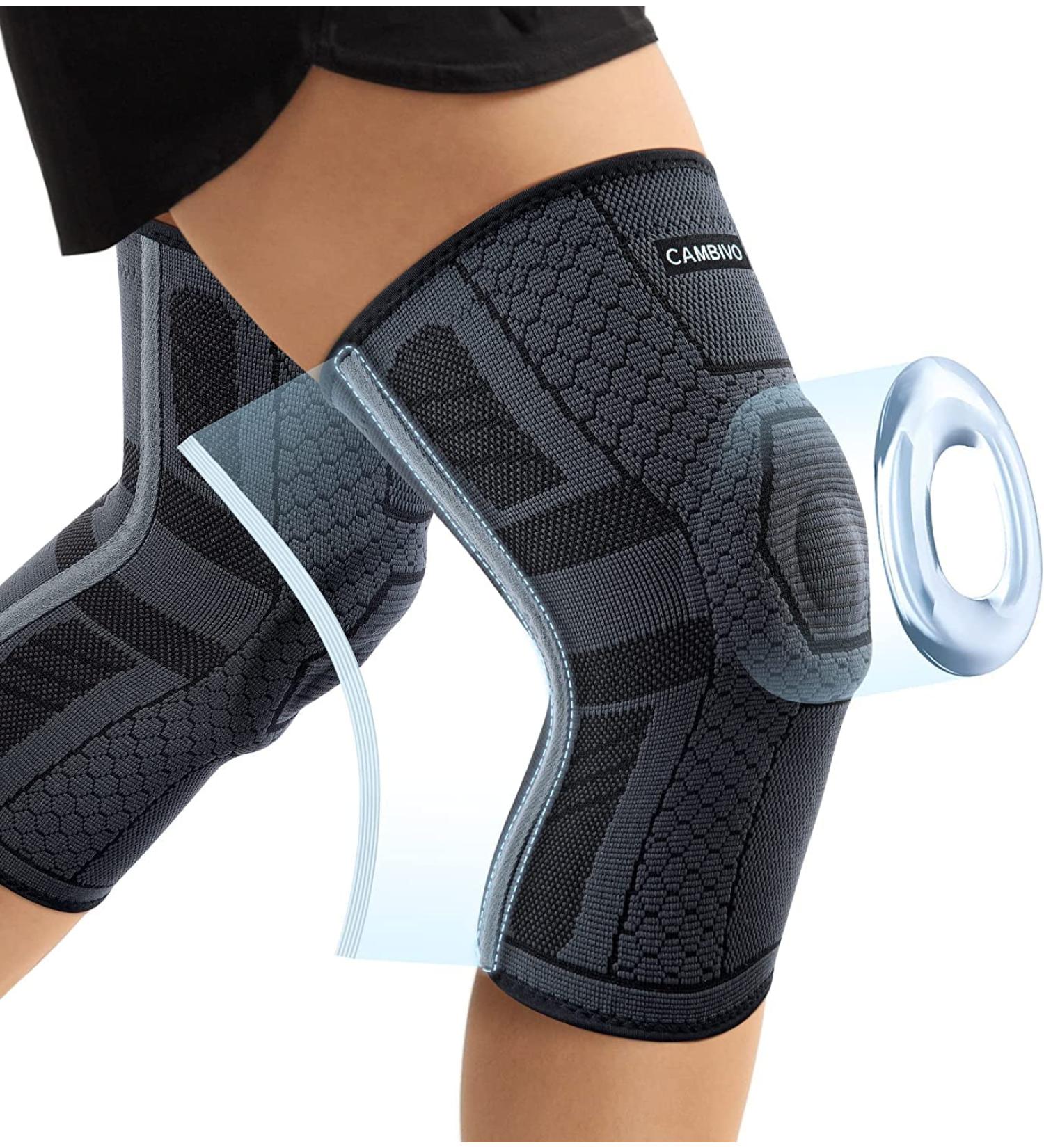CAMBIVO 2 Pack Knee Braces for Knee Pain Women and Men Knee Compression Sleeve with PMMA Side Stabilizers and Patella Knee Pads Knee Support for Meniscus Tear Arthritis ACL Joint Pain Relief Running Volleyball (Black Grey L) Large Black Grey - Buy Online on GoSupps.com