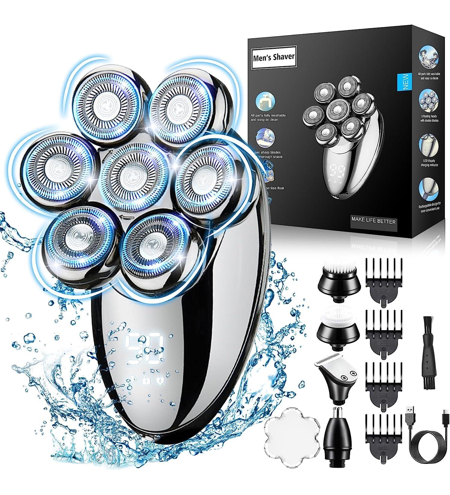 Head Shavers for Bald Men 7D Upgraded Shavers for Men with LED Display 5 in 1 Rotary Skull Shaver IPX7 Wet/Dry Mens Cordless Shaver Grooming Kit with with Hair Clippers Beard Trimmer Nose Trimmer - Buy Online on GoSupps.com