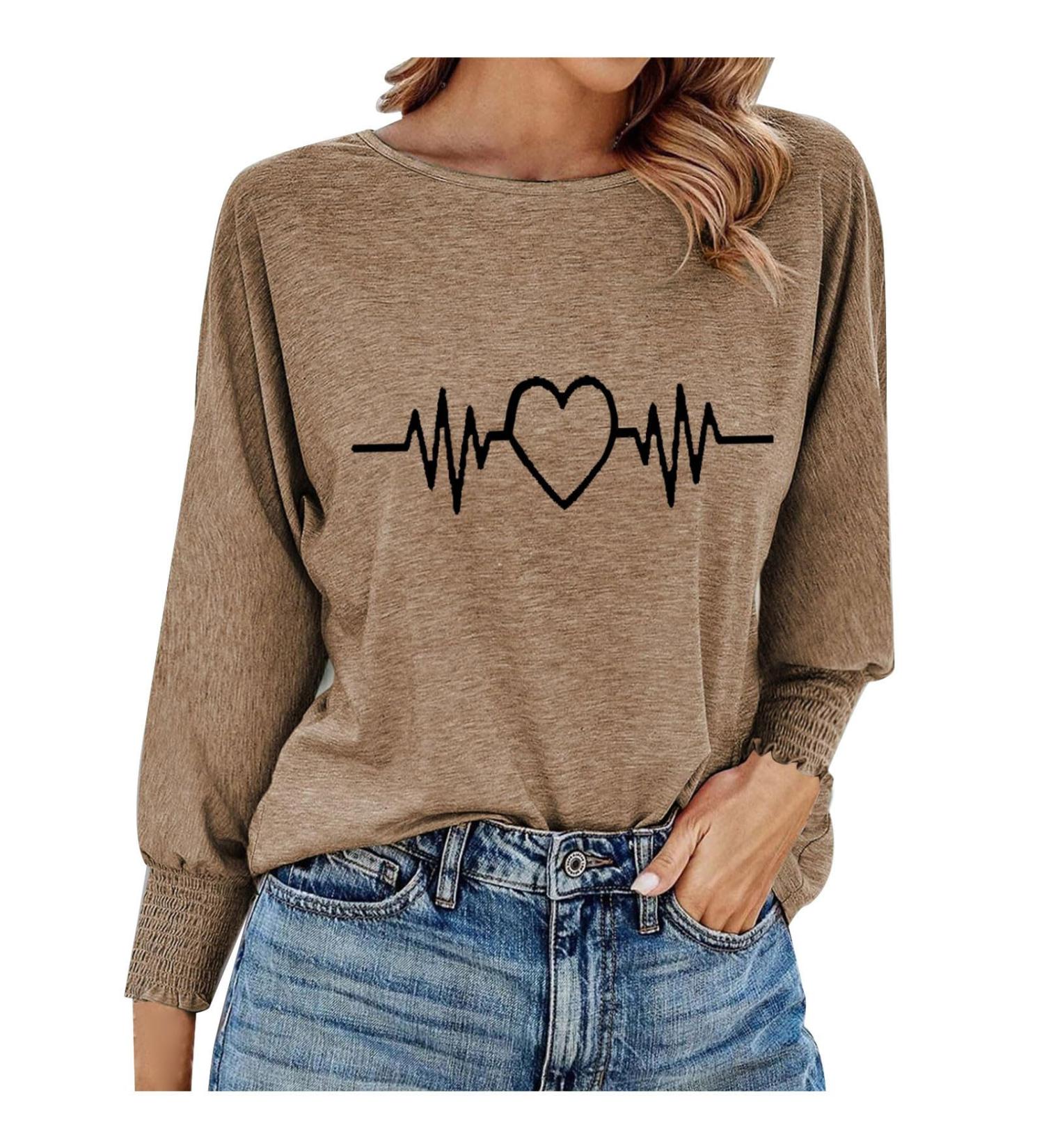 Yihaojia Womens Fall Tops Crewneck Loose Fit T Shirts Graphic Long Sleeve Blend Tees Basic Tee Tunic Top Blouses Khaki#49 Small - Buy Online on GoSupps.com