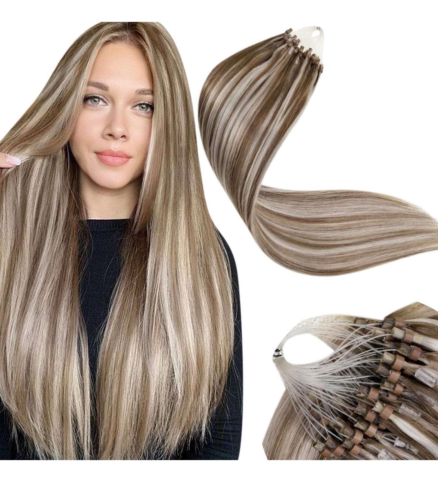 LAAVOO Real Hair Microring Extensions - Brown Blonde Highlight Micro Loop - 35cm 50g #P8/24 - Premium Quality Hair Extensions - Buy Online on GoSupps.com