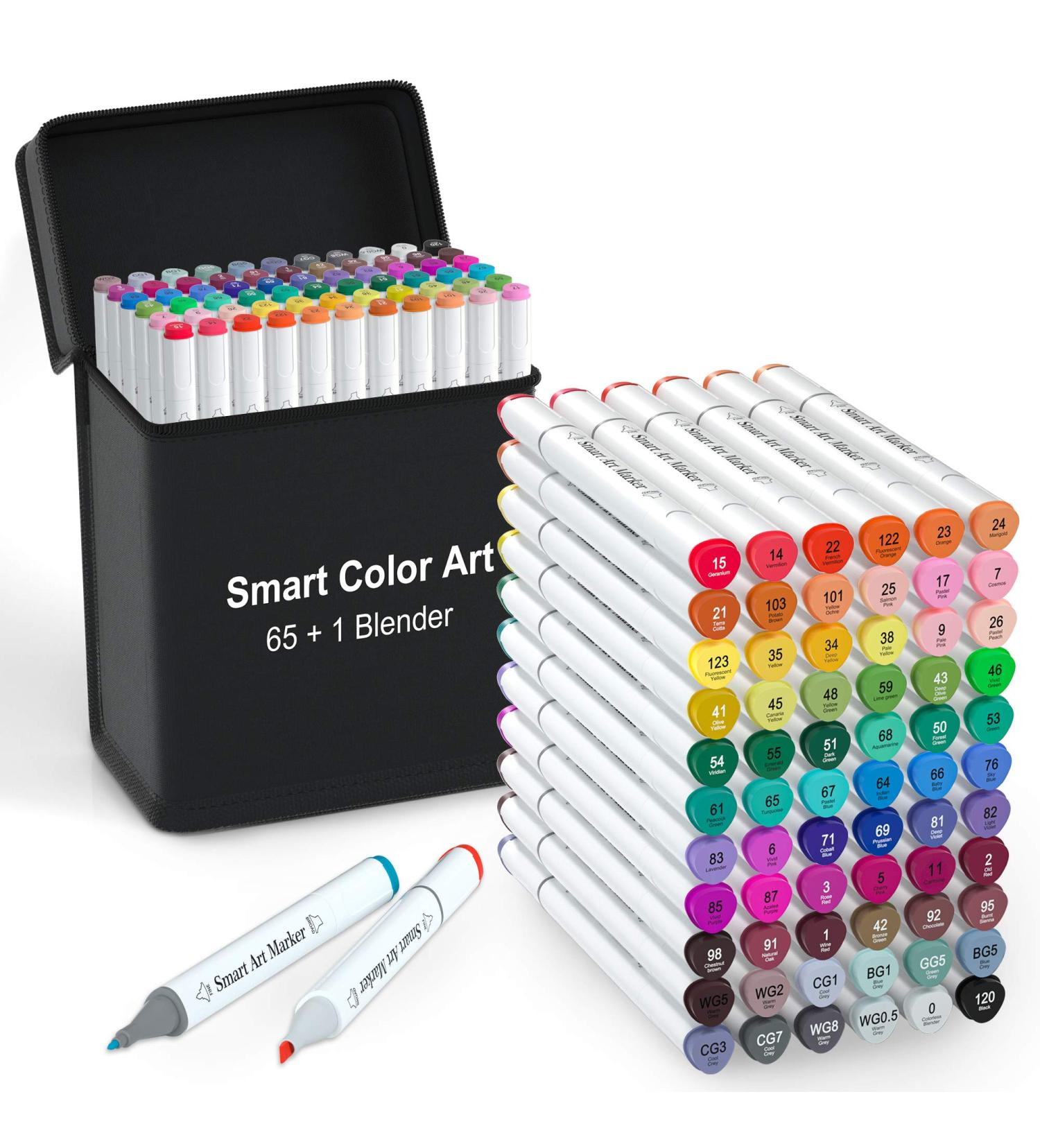 Smart Color Art 66 Pack Alcohol Based Dual Tip Art Markers with Blender - Ideal for Adult and Kid Coloring, Drawing, Sketching - Includes Case - Buy Online on GoSupps.com