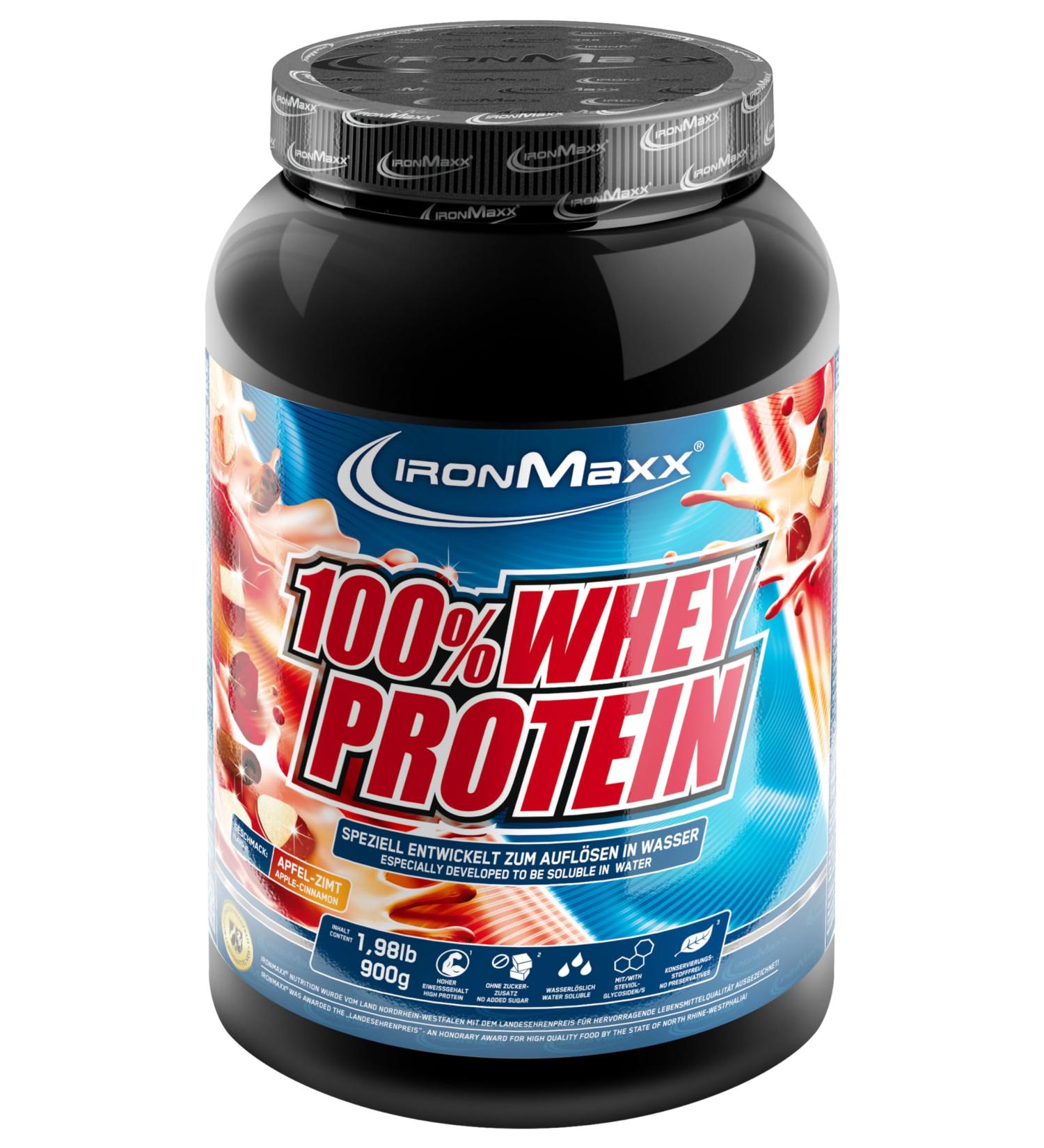 Buy Ironmaxx 100% Whey Protein Powder - Apple Cinnamon 900g | Low Sugar Water-Soluble Delicious Flavors | International Shipping Available - Buy Online on GoSupps.com
