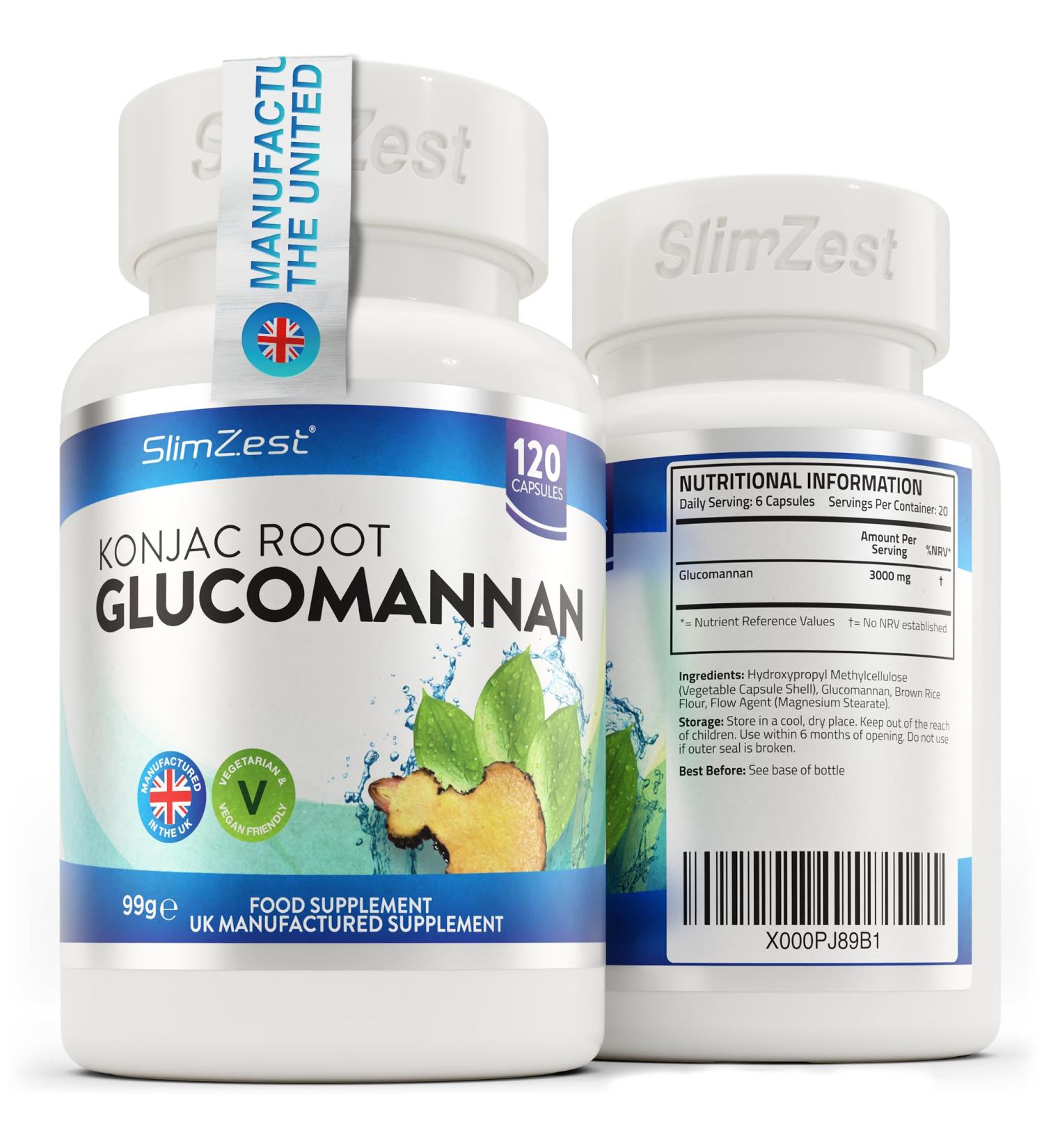 3000mg Glucomannan Konjac Root Capsules - UK Formulated for Weight Loss - Vegan Friendly - 120 Vegetarian Capsules - Buy Online on GoSupps.com