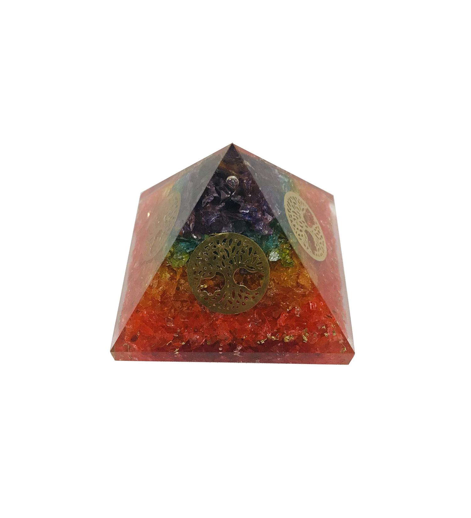 7 Chakra Tree of Life 4 Side Crystal Orgone Pyramid Healing Stone Crystal Pyramid EMF Protection Positive Energy Generator Orgonite Meditation Spiritual Balance Stones 65-70 mm with Velvet Phouch - Buy Online on GoSupps.com