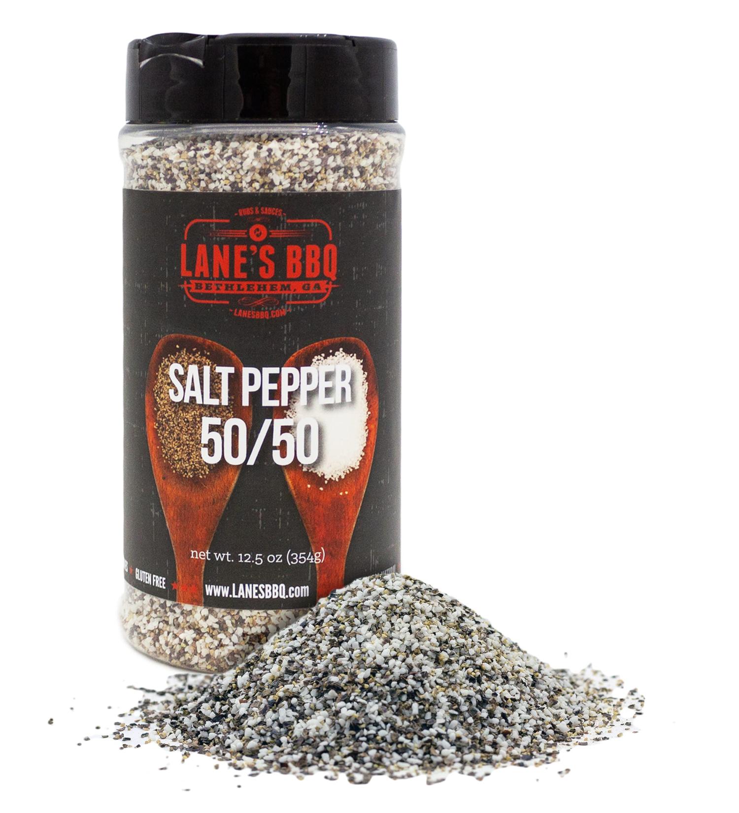 Lane's BBQ Salt and Pepper 50/50 Coarse Ground Bulk Spices - Gluten-Free 12.5oz Bottle - Buy Online on GoSupps.com