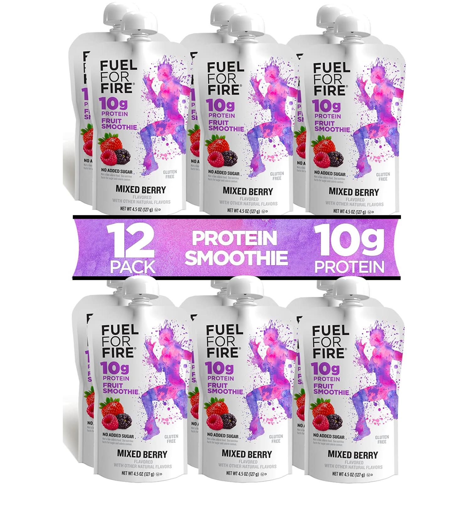 Fuel For Fire Mixed Berry Smoothie Squeeze Pouch (12 Pack) | Ideal for Workouts, Kids, Snacking | Gluten Free, Soy Free, Kosher | 4.5 oz Pouches (Pack of 12) - Buy Online on GoSupps.com