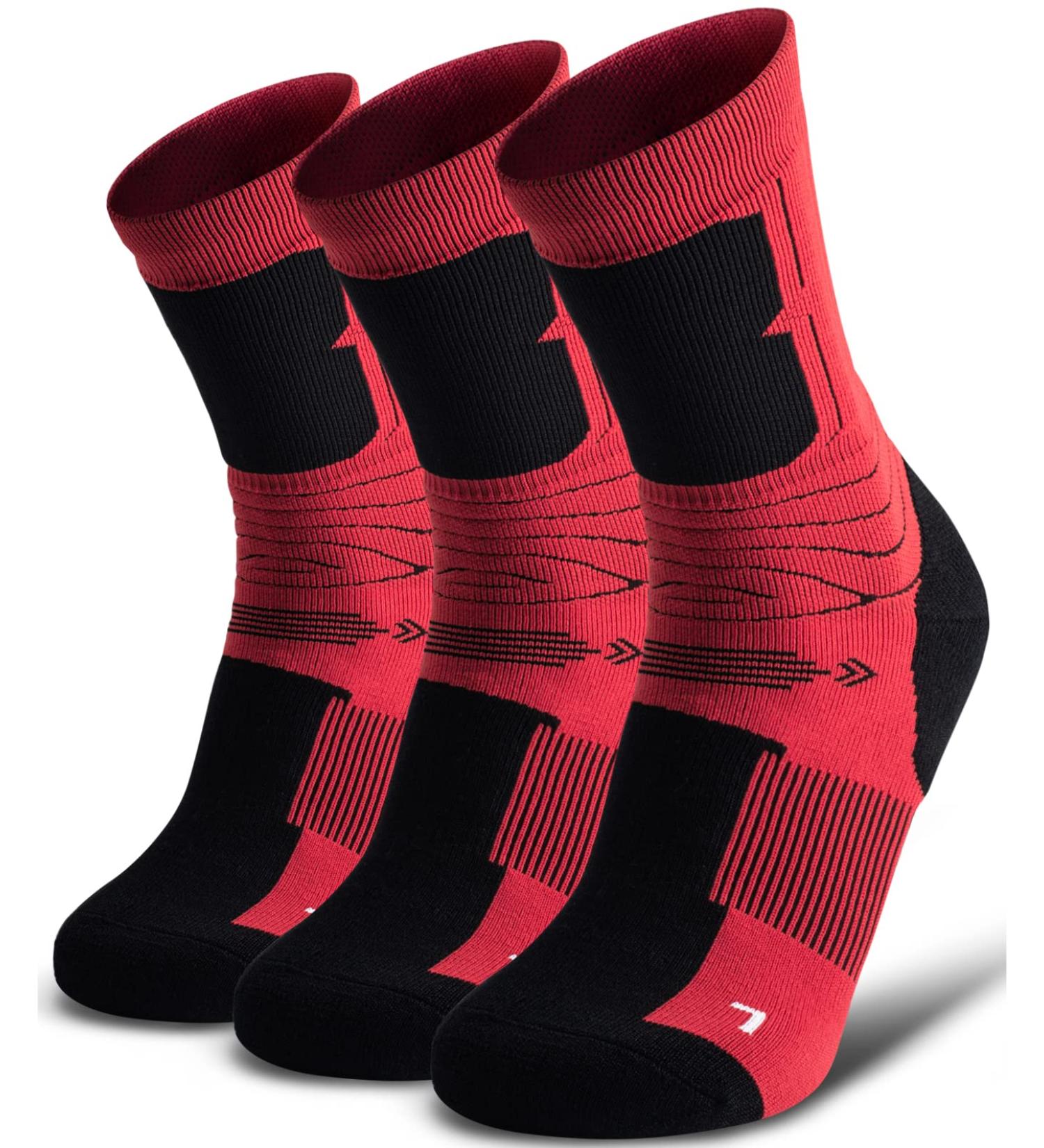 SHESMILED Merino Wool Hiking Crew Socks - 3 Pack Large Red | Cushioned & Quick Dry (3 Pairs) - Buy Online on GoSupps.com