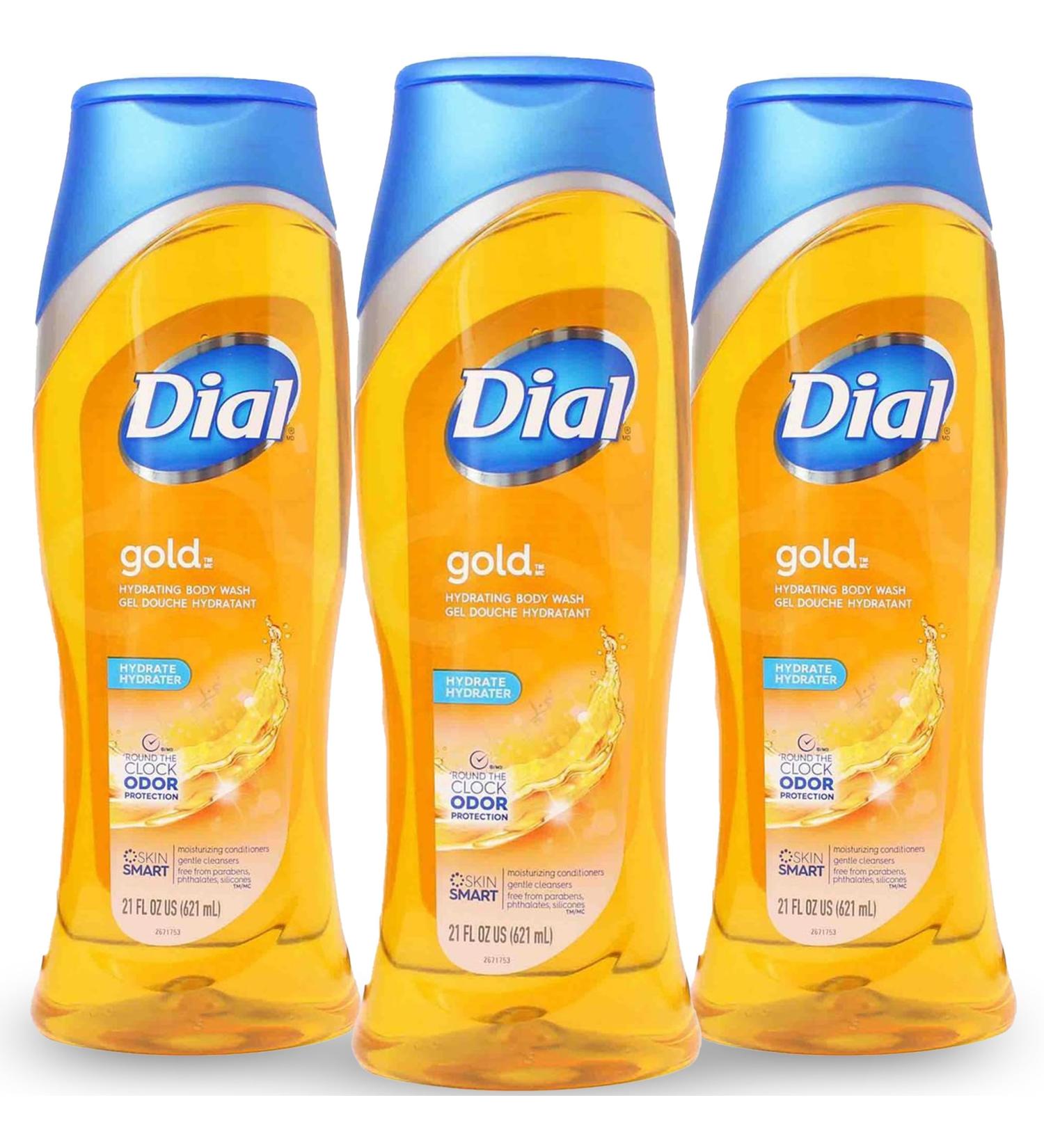 Dial Gold Hydrating Body Wash 3 Pack Gentle Cleansing Body Wash for Men and Women Normal to Dry Skin Paraben Free with Vitamin E 21 oz. Each