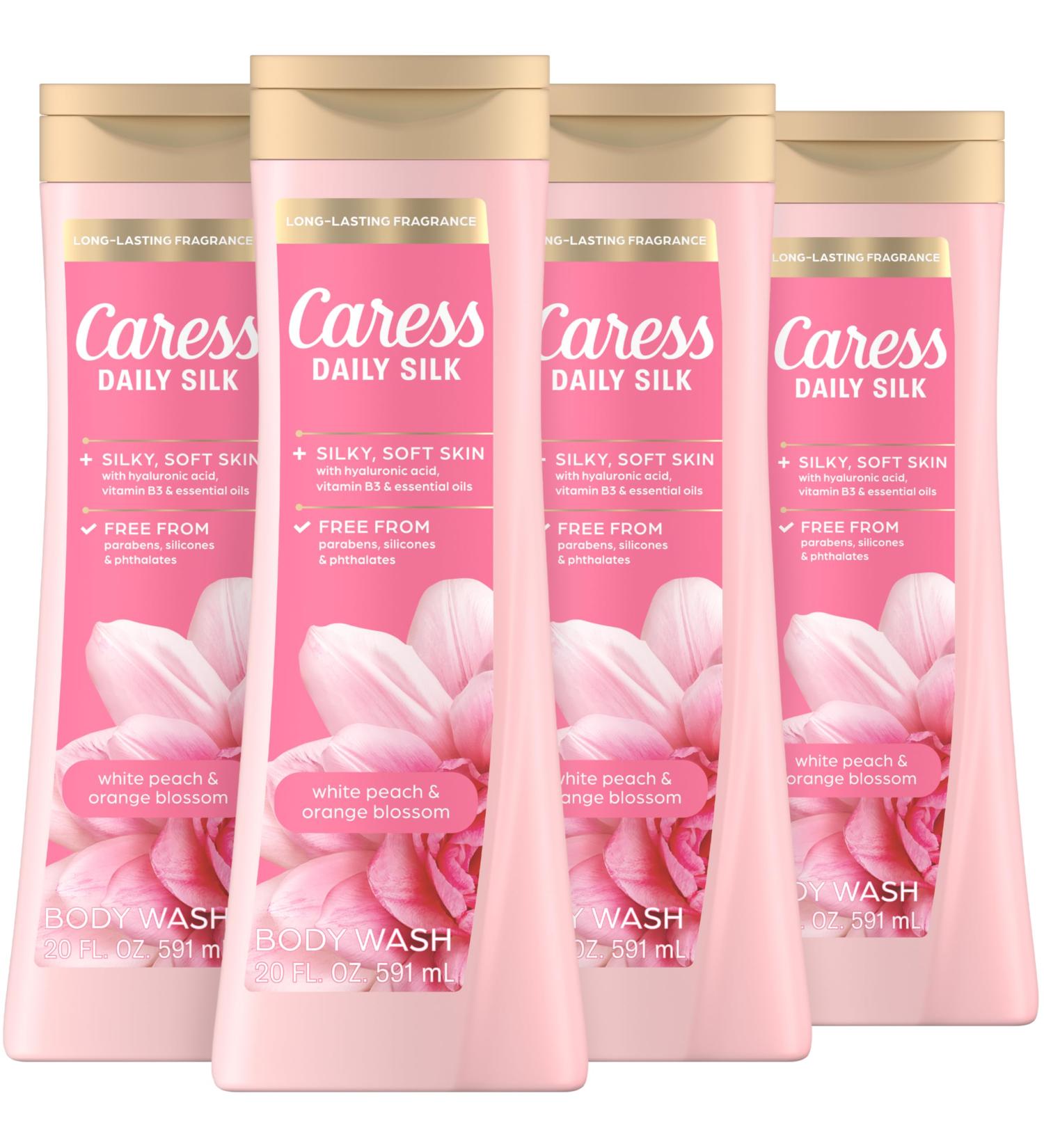 Caress Body Wash for Women Daily Silk White Peach & Orange Blossom Shower Gel Body Wash Moisturizing for Noticeably Silky Soft Skin 20 fl oz 4 Pack - Buy Online on GoSupps.com