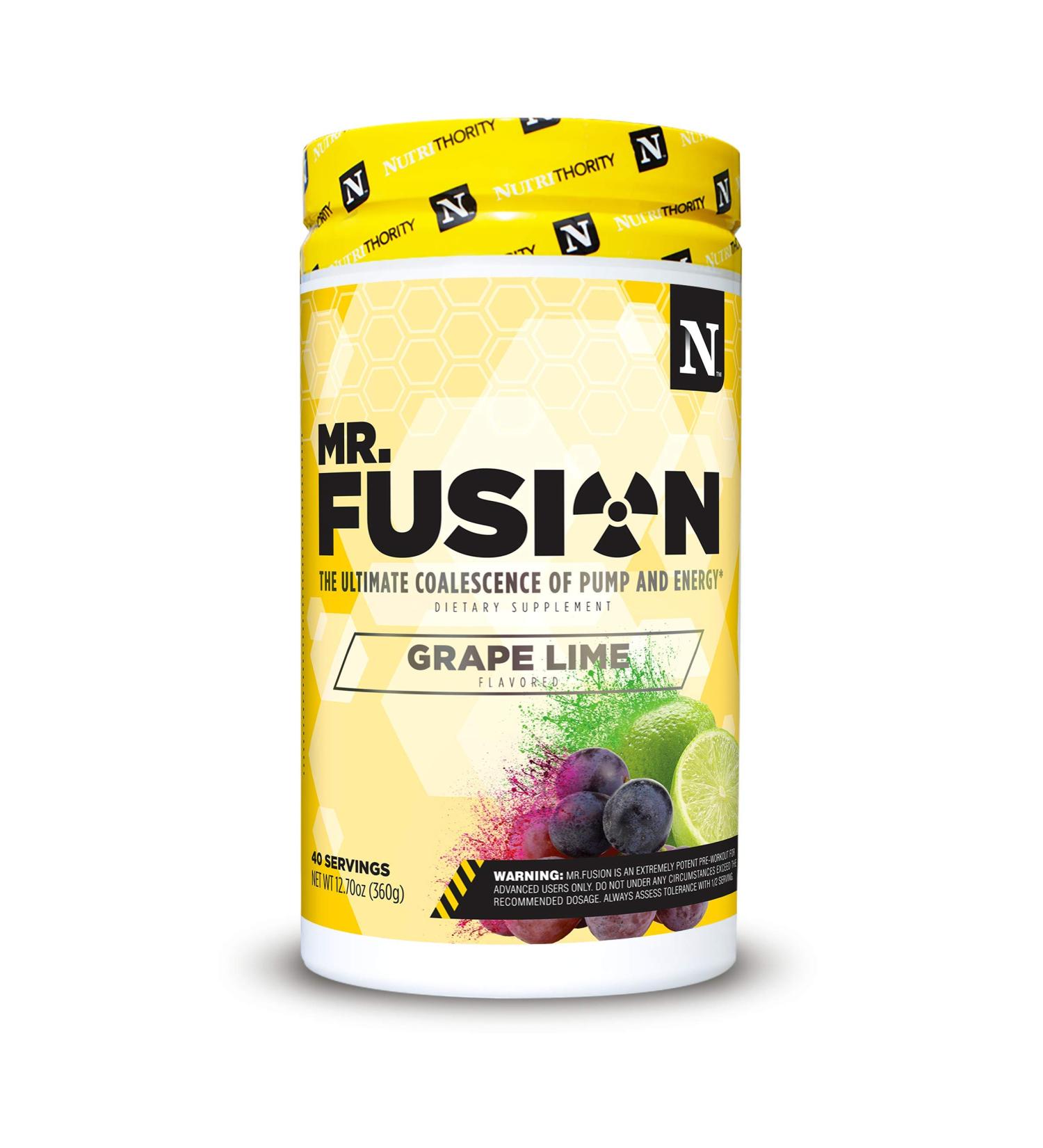 Nutrithority Mr.Fusion Pre Workout Supplement Grape Lime 40 Servings - Intense Focus & Pumps Nitric Oxide Booster No Crash - Powerful Energy Powder to Increase Strength & Gains - Buy Online on GoSupps.com