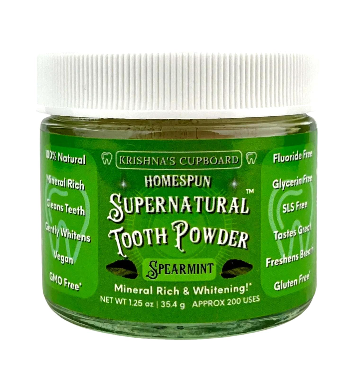 Krishna's Cupboard Supernatural Organic Tooth Cleaning Powder - All-Natural Stain Remover & Teeth Whitener Fluoride-Free Vegan Toothpaste (Spearmint 1.25 oz - Buy Online on GoSupps.com