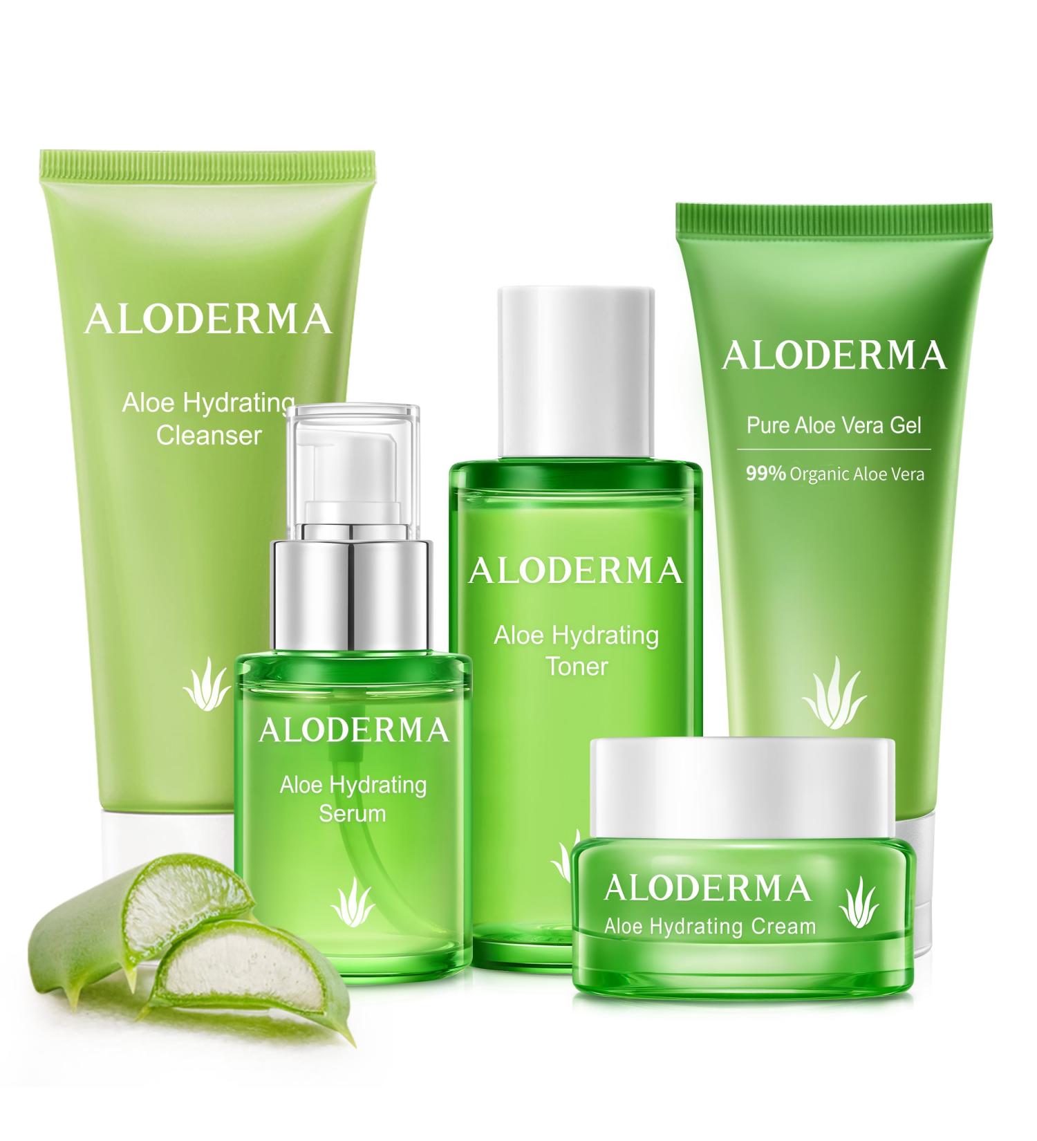 Aloderma Signature Aloe Vitality Hydrating Set - 6 Pieces - Gel 2pcs x Cleanser Toner Serum Cream - Buy Online on GoSupps.com