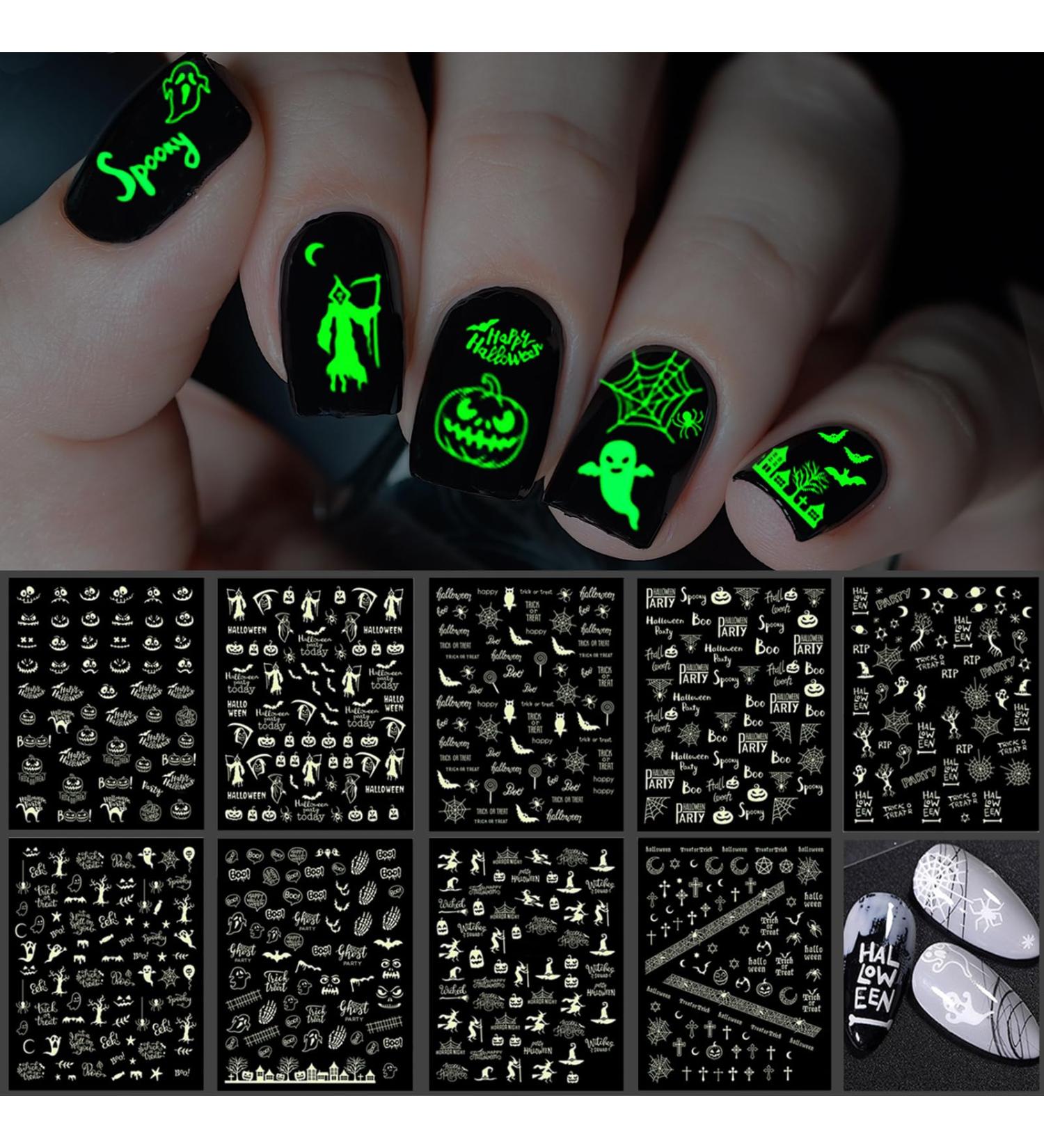 TailaiMei Halloween Nail Stickers - 9 Sheets Glow in the Dark Fluorescent Nail Decals for DIY Manicure | Perfect for Halloween Nail Art - Buy Online on GoSupps.com