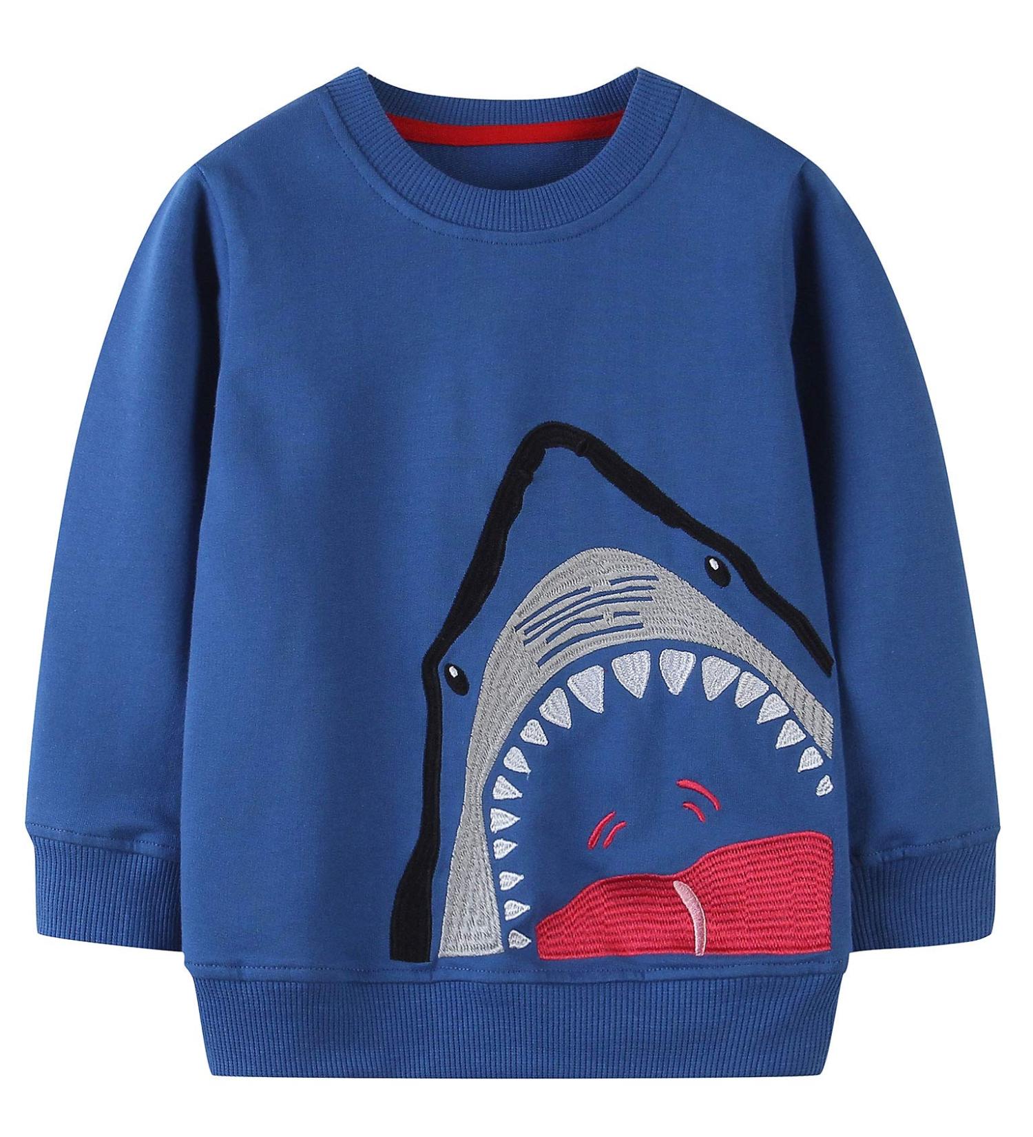 Boys Dinosaur Sweatshirt | Toddler Girls Cotton Jumper | Kids' Long Sleeve Pullover | Baby Clothes 1-8 Years | 1-2 Years Shark Design - Buy Online on GoSupps.com