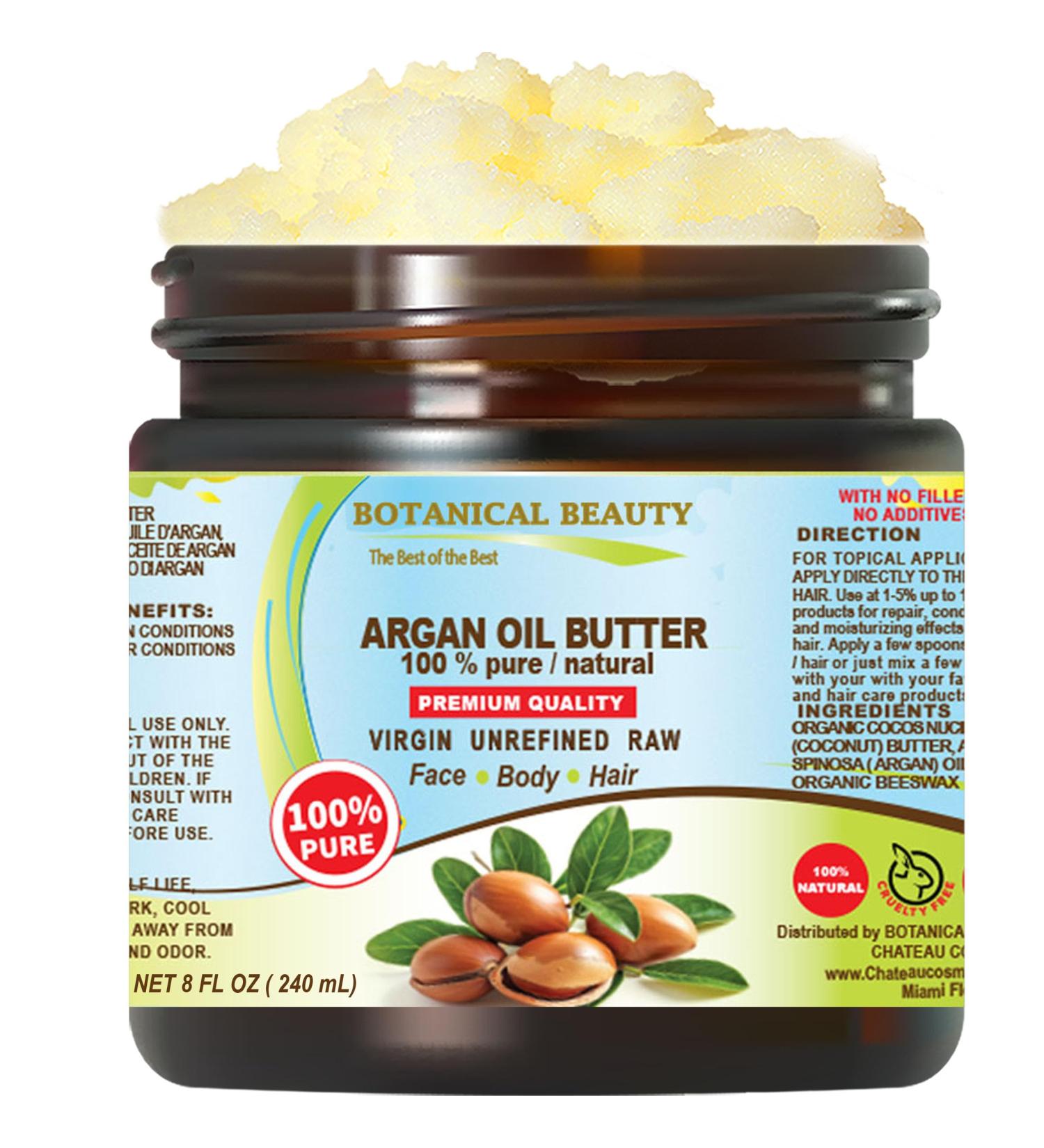 Buy Botanical Beauty Argan Oil Butter - 100% Pure Virgin Unrefined Cold-Pressed - 8 Fl oz for Face Skin Body Hair & Nails - Rich in Vitamin E - International Shipping Available - Buy Online on GoSupps.com