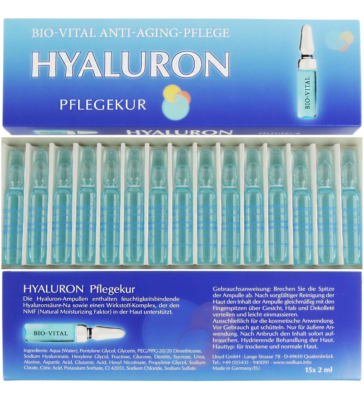 Hyaluron Bio Vital Anti Aging Serum - 30ml Hyaluronic Acid | 15 Ampoules Made in Germany | Strehler Design - Fight Wrinkles Effectively - Buy Online on GoSupps.com