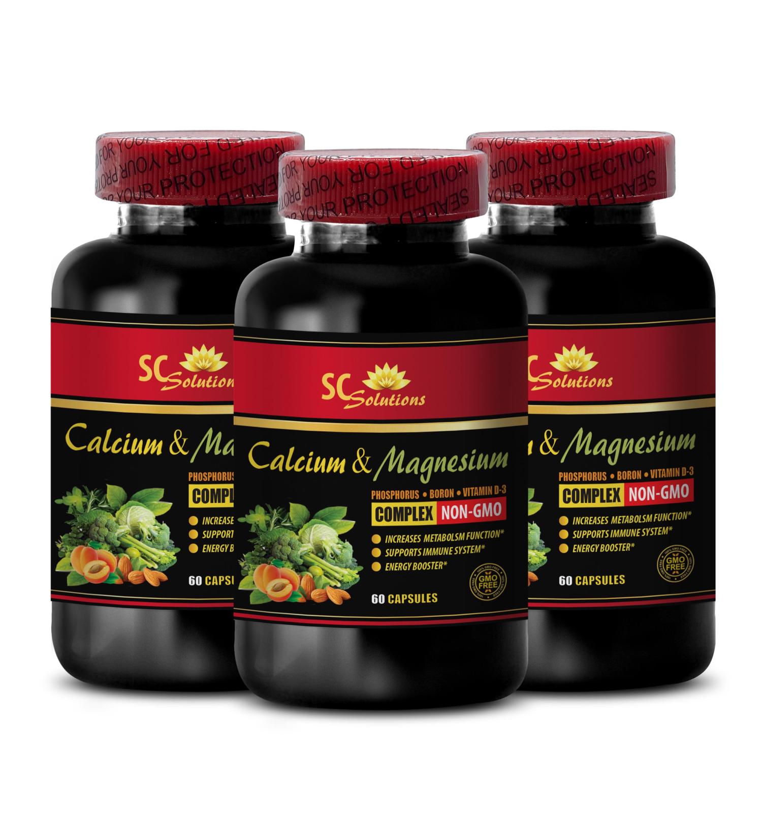 Calcium Magnesium Powder Organic - Calcium Magnesium Complex with Vitamin D and Boron - Mood Vitamins Mood Booster Supplement Herbal Immune Support Muscle Recovery Powder - 3 Bottles 180 Capsules - Buy Online on GoSupps.com