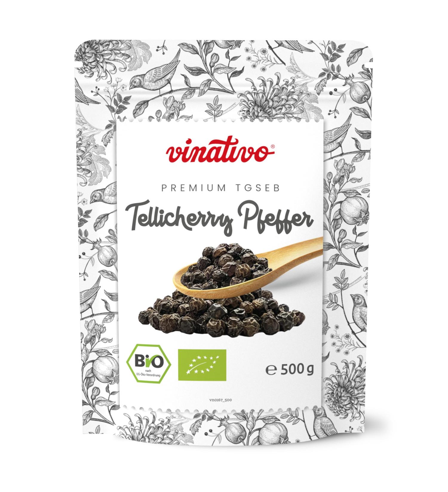 Buy Vinativo Tellicherry Bio Black Peppercorns 500g - Premium Quality for Mills - International Shipping - Buy Online on GoSupps.com