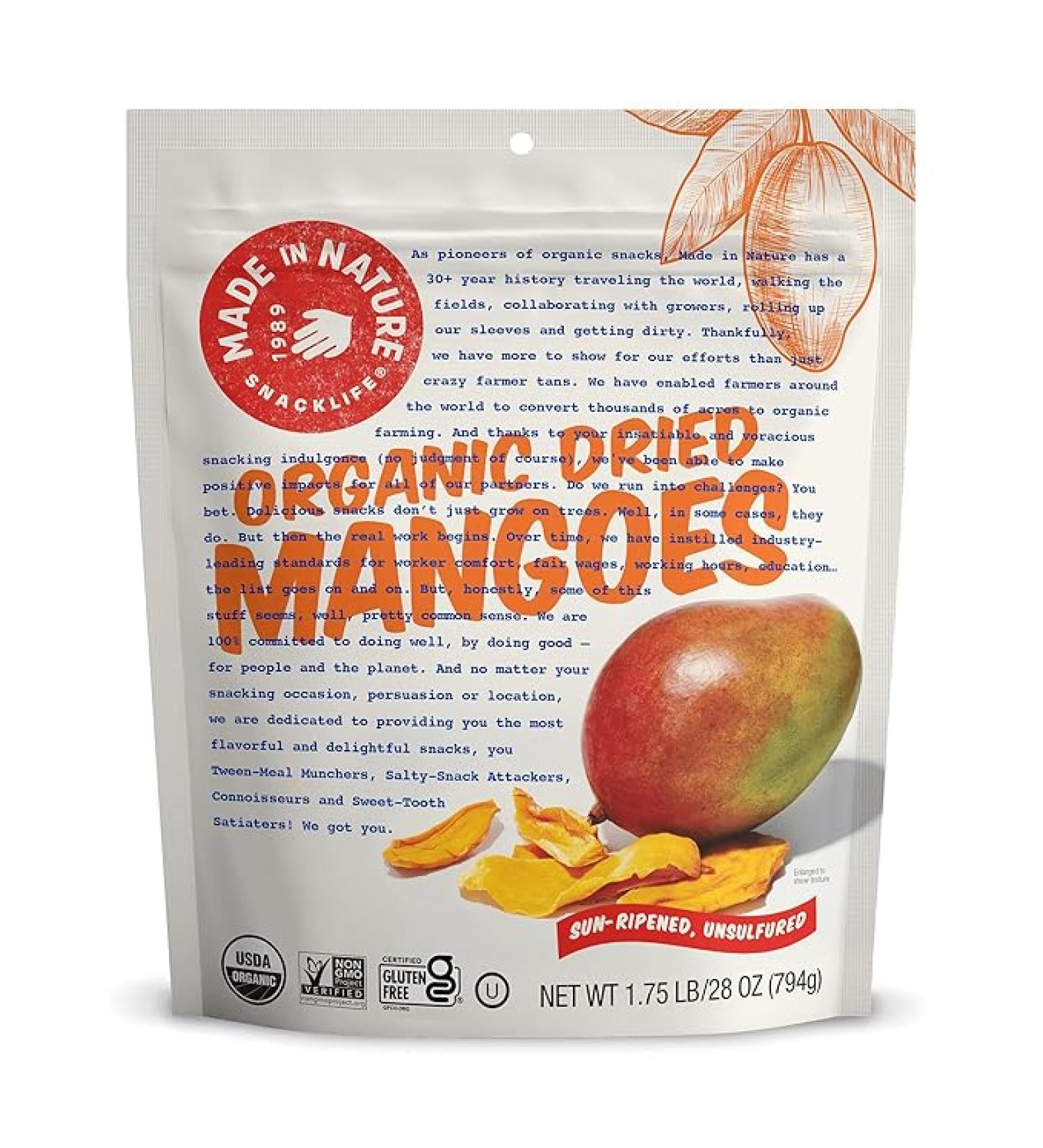Made in Nature Organic Dried Mangoes 28oz Bag - Non-GMO, Unsulfured Vegan Snack - Buy Online on GoSupps.com