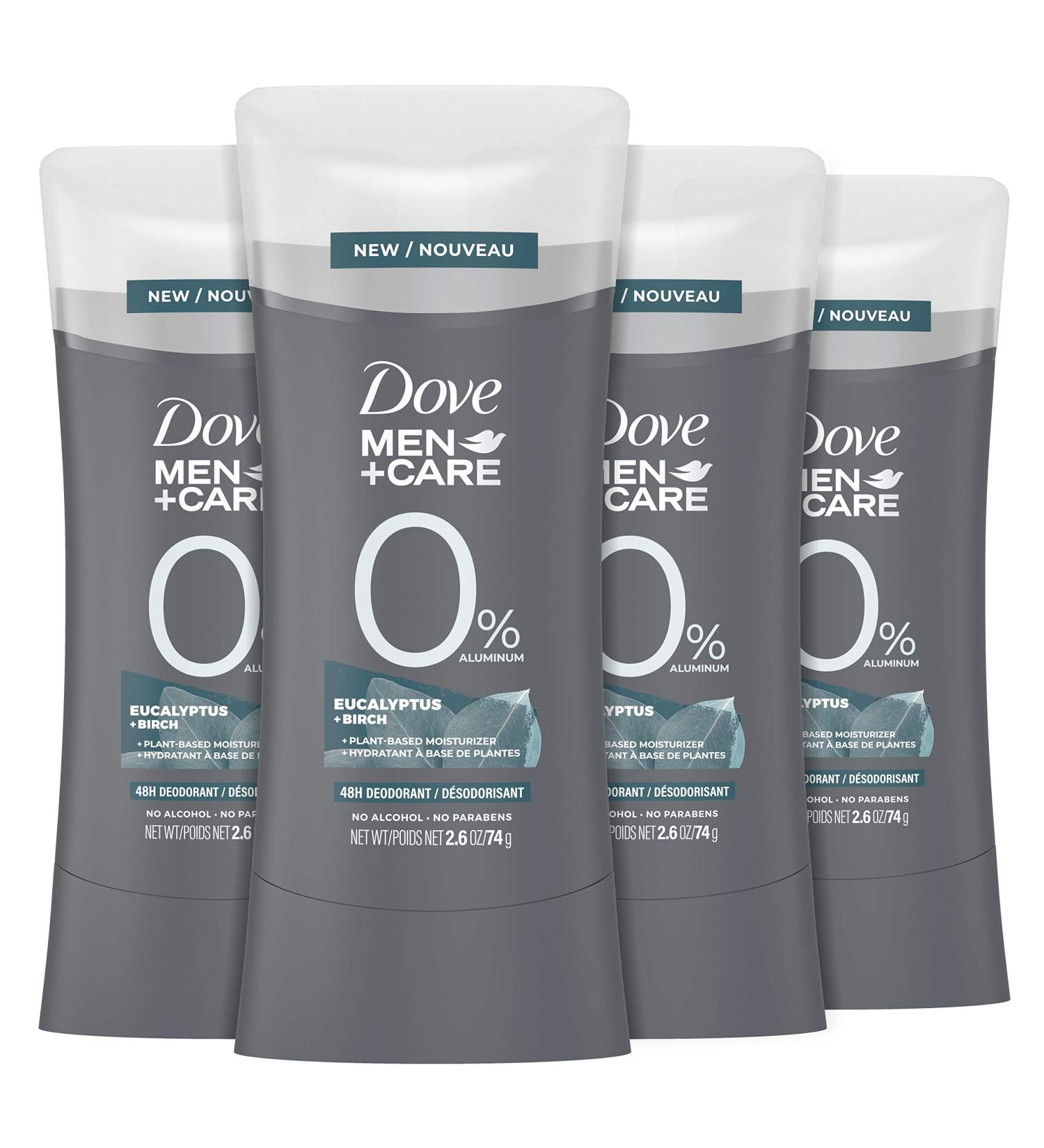Dove Men+Care Aluminum-Free Deodorant Stick - Eucalyptus & Birch, 2.6 oz (Pack of 4) - Plant-Based Moisturizer - Buy Online on GoSupps.com