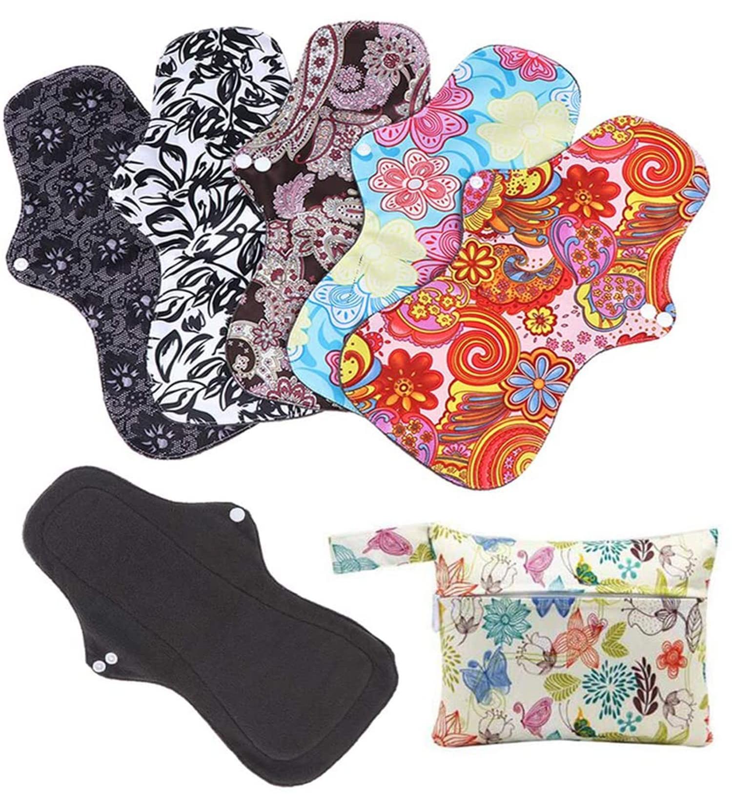 Chargenyang (5 Pcs 12.8 In) Extra Long Sanitary Pads for Day and Heavy Flow Menstrual Pads Reusable Washable Sanitary Towels Pads Charcoal Bamboo Cloth Napkins Postpartum Nursing Pads with Mini Carry Bag Set - Buy Online on GoSupps.com