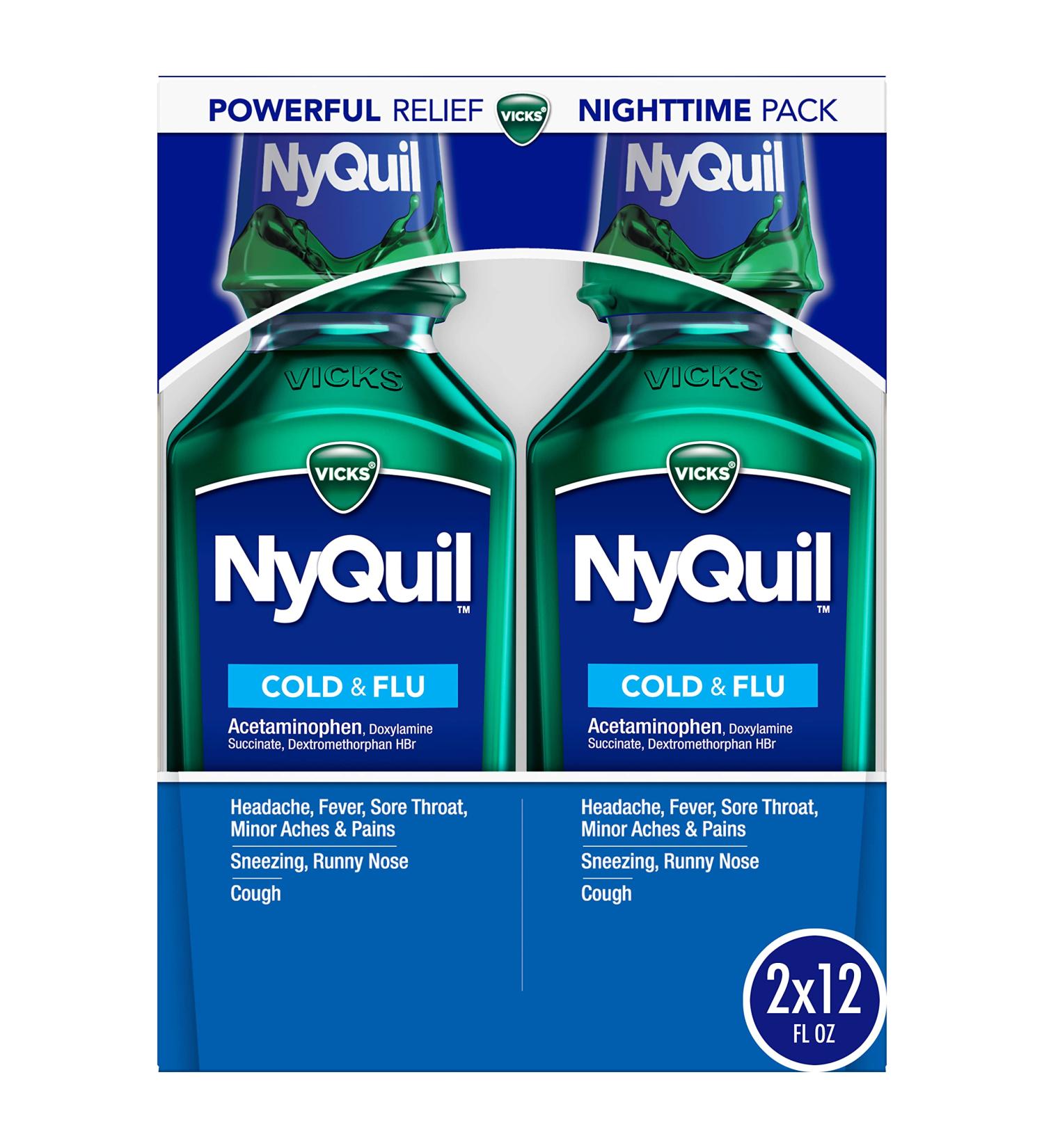Vicks NyQuil Cough Cold Flu Nighttime Relief Liquid 2x12 Fl Oz - Buy Online on GoSupps.com