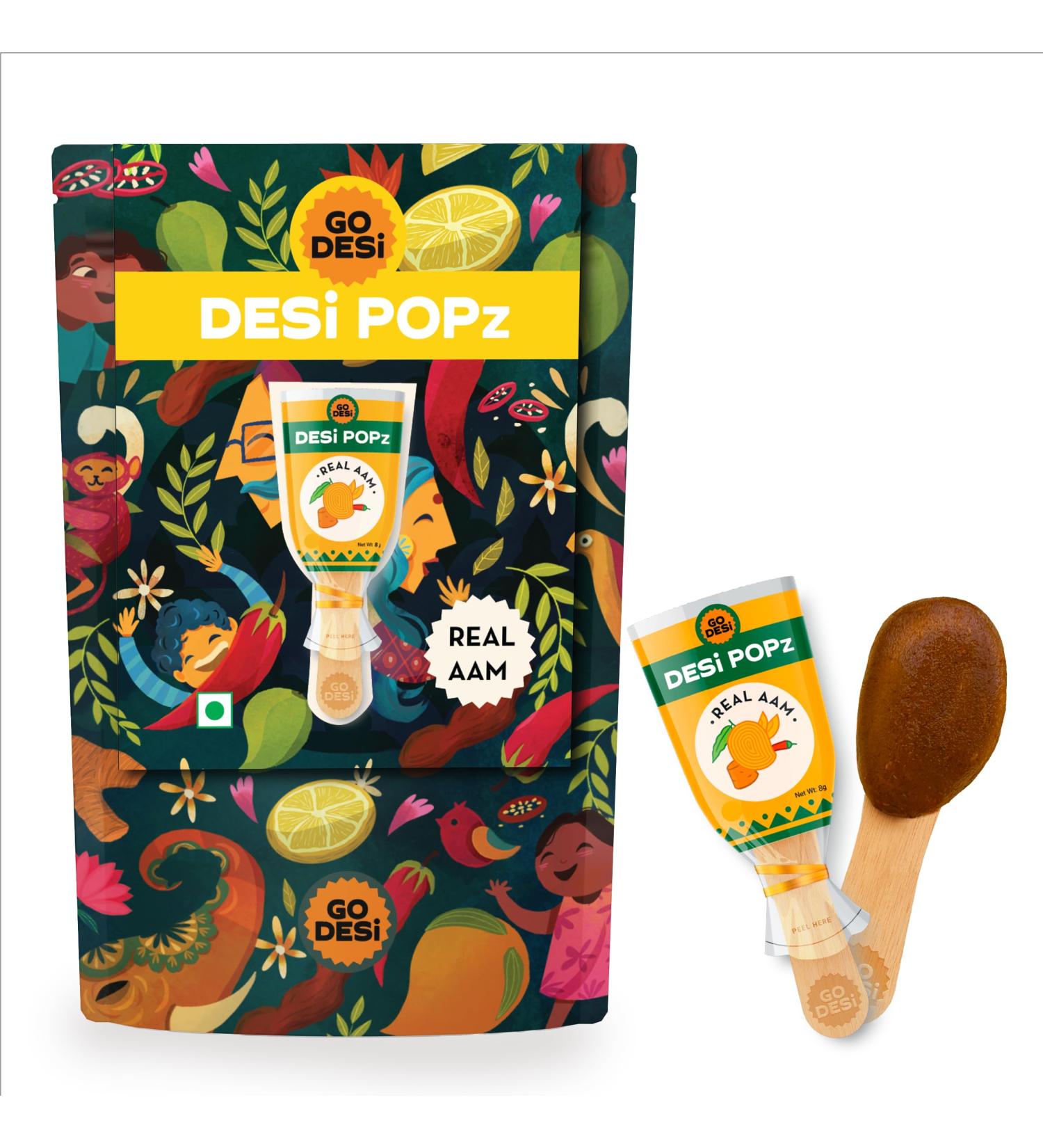 GO DESi Real Aam Pop Aam Candy 3 x Pack of 10 pcs Desi Popz 240 g Real Aam Pops 30 Pieces