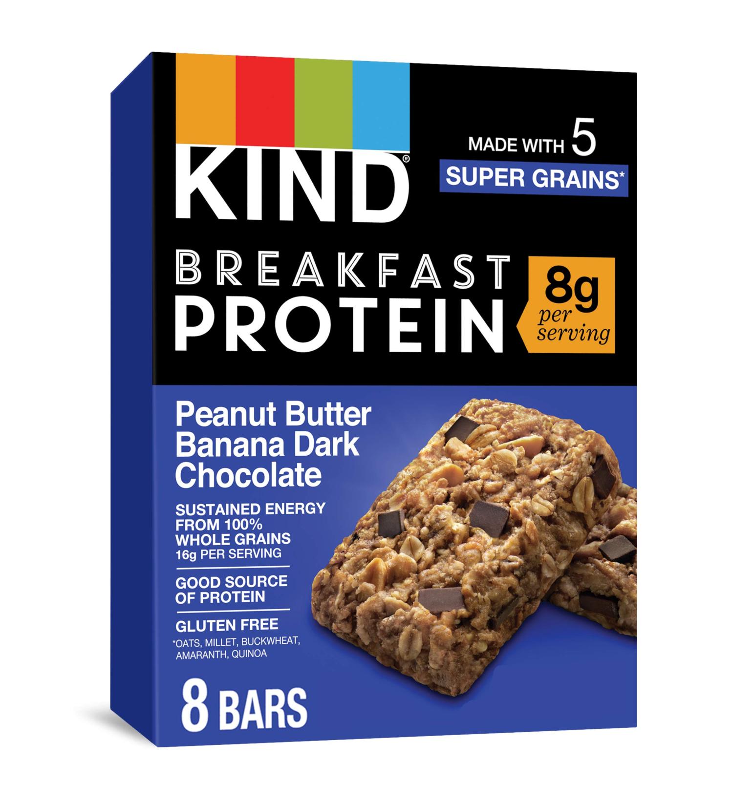 KIND Breakfast Protein Bars | Peanut Butter Banana Dark Chocolate | Healthy Snacks | 8g Protein | Gluten Free - 32 Count - Buy Online on GoSupps.com