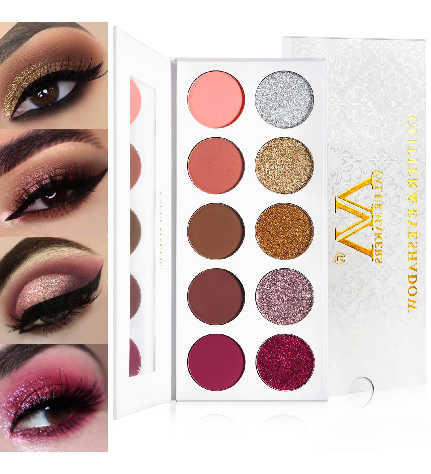 Matte Nude and Pressed Glitter Eyeshadow Palette - Long-Lasting, Waterproof, Highly Pigmented Eye Shadows in Brown, Red, Pink, Orange, Rose Gold, and Silver - Buy Online on GoSupps.com