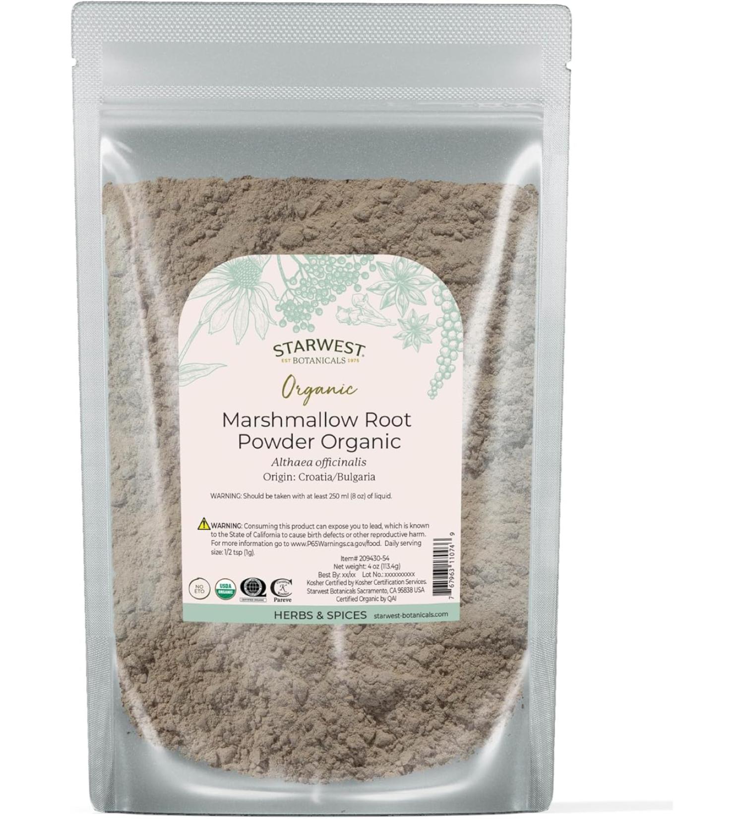Marshmallow Root Pwd Organic - Althaea officinalis, 4 Oz,(Starwest Botanicals)