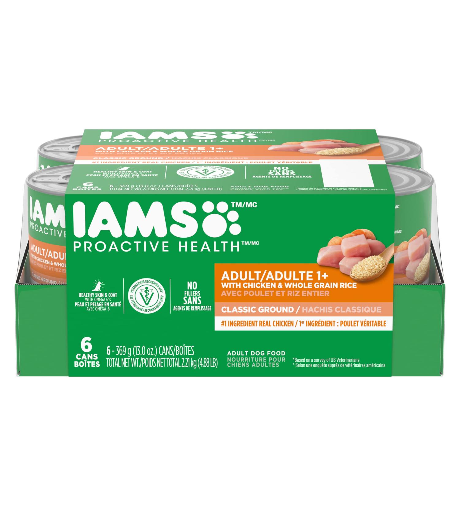 IAMS Proactive Health Wet Dog Food Adult Chicken & Whole Grain Rice Classic Ground 369g Can (6 Pack) Pate Chicken & Rice 369 g (Pack of 6) - Buy Online on GoSupps.com