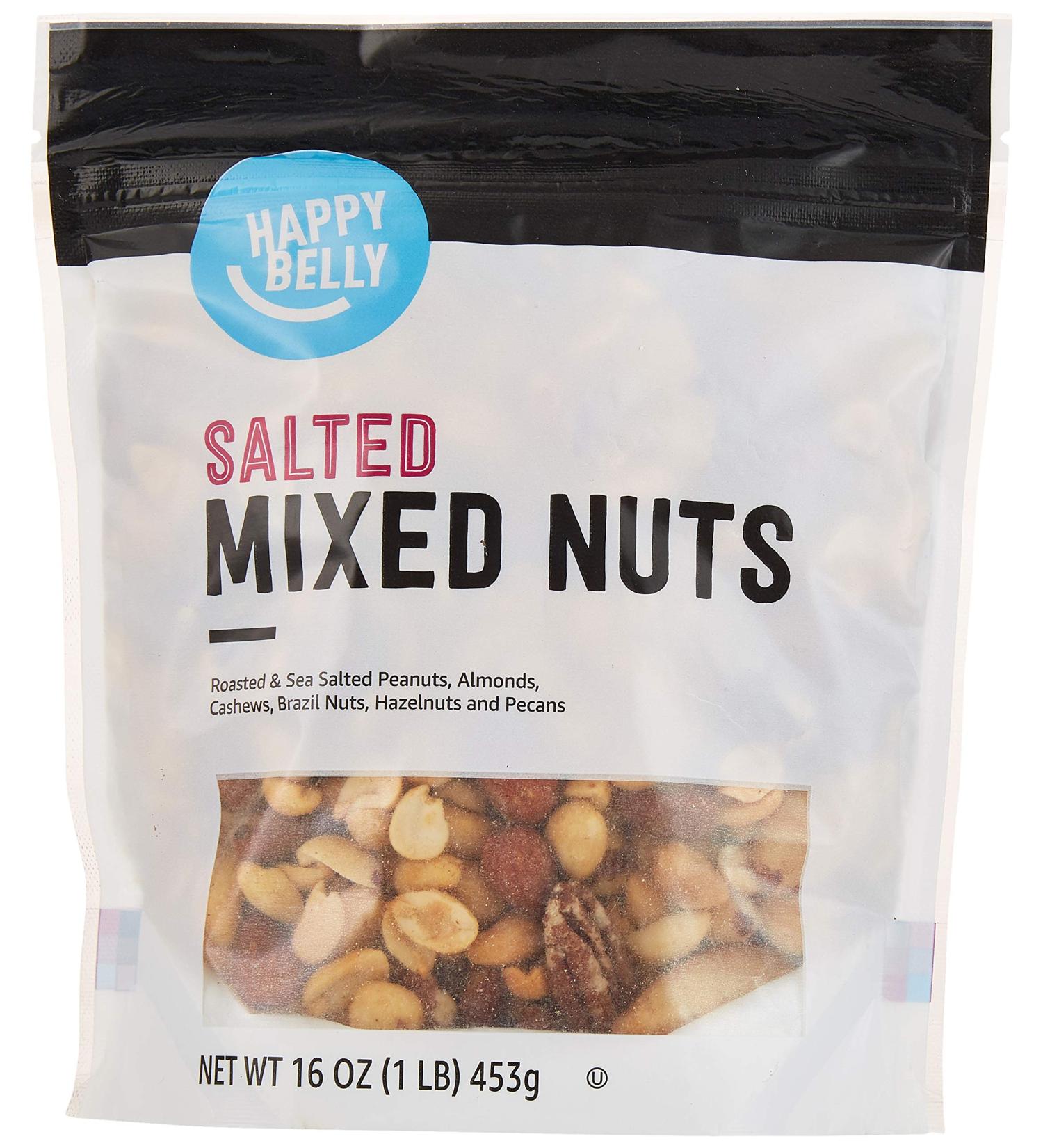 Happy Belly Salted Mixed Nuts with Peanuts 16 Ounce - Premium Quality Snack Mix - 1 Pound Pack - Amazon Brand - Buy Online on GoSupps.com