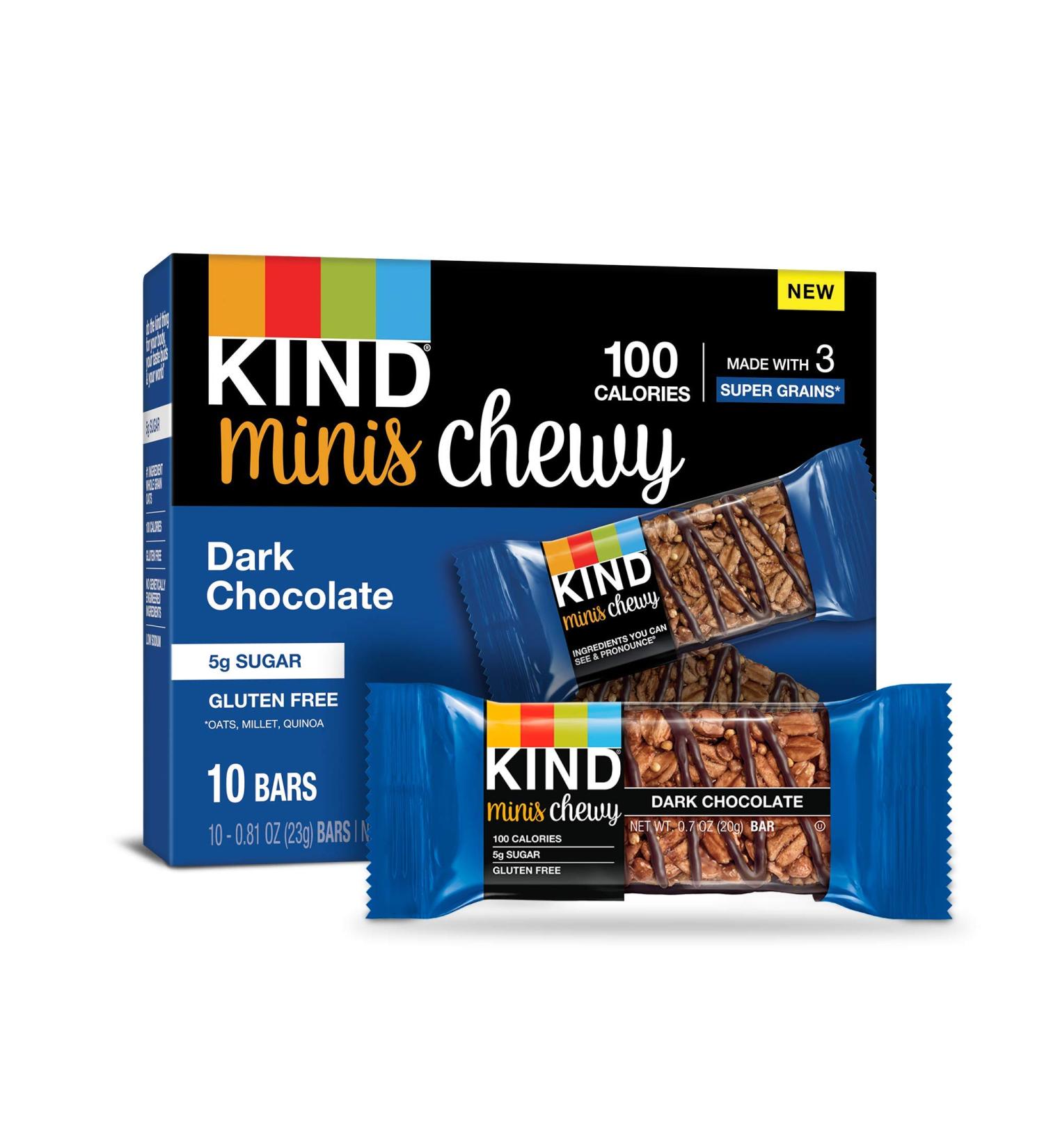 KIND Bar Minis Dark Chocolate Chewy Bars - Gluten Free, 100 Calories, Low Sugar - 80 Count (0.81 oz each) - Buy Online on GoSupps.com
