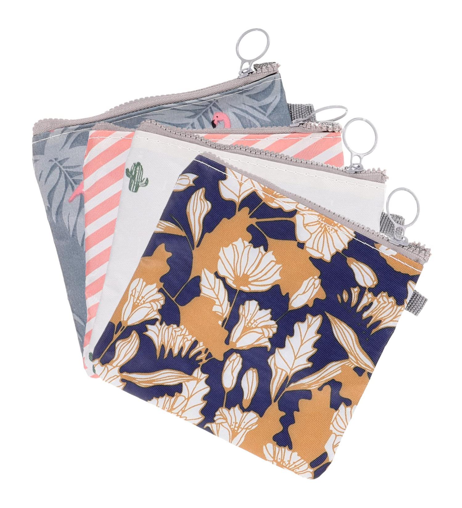 Menstrual Pad Storage Bag 4 Pcs - Zippered Portable Pouch for Tampons & Napkins - Coin Purse Wallet for Women & Girls (Cactus Flamingo Flower Stripe) - Buy Online on GoSupps.com