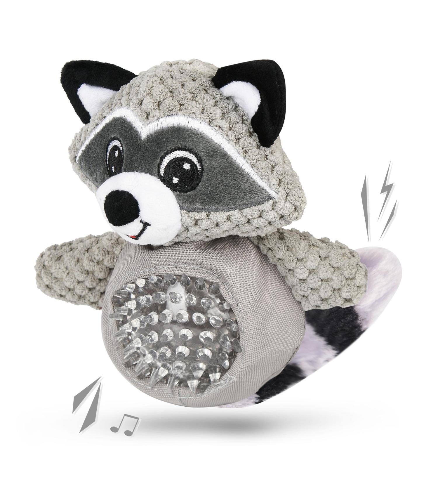 Wookiwuki Dog Toys for Small & Medium Breeds - Cute Raccoon Shape Soft Squeaker & Crinkle Tail - Fun Puzzle Toys for Puppies - Buy Online on GoSupps.com