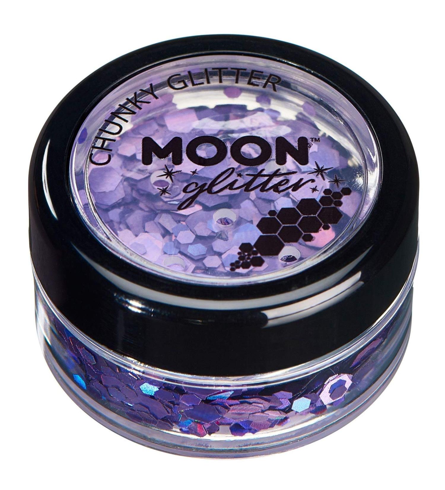 Moon Glitter Purple Chunky Holographic Glitter - 3g | Cosmetic Festival Makeup for Face, Body, Nails, Hair, Lips - Buy Online on GoSupps.com