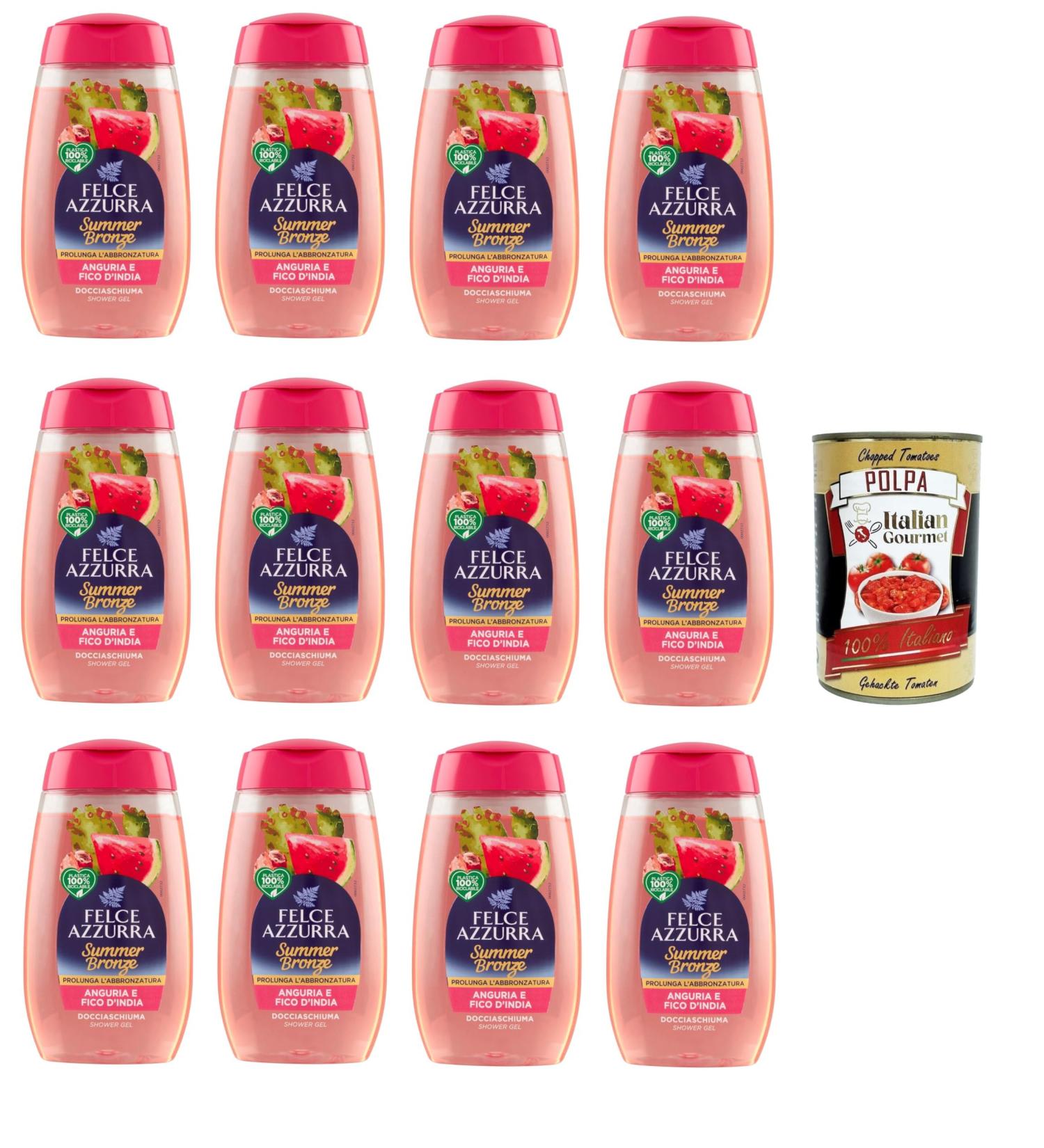  Italian Gourmet E.R. Felce Azzurra Doccia Summer Bronze Anguria e Fico d'India Summer Shower Bronze Watermelon and Prickly Pear 12 x 250 ml + Pulpa Italian Gourmet 400 g - Buy Online on GoSupps.com