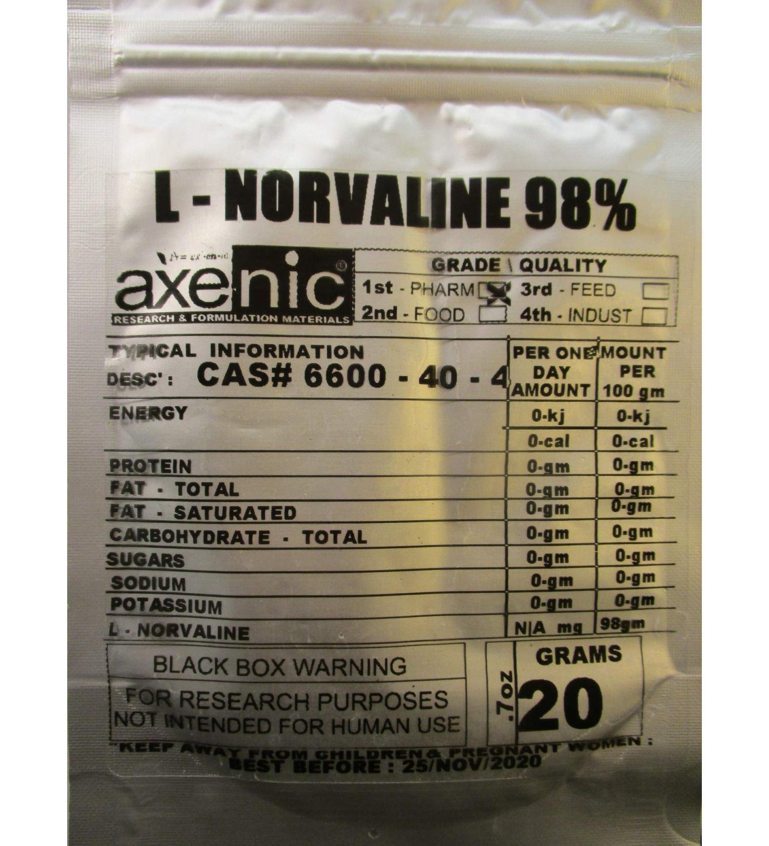 100 Grams L-NORVALINE Powder PEPTIDE BCAA