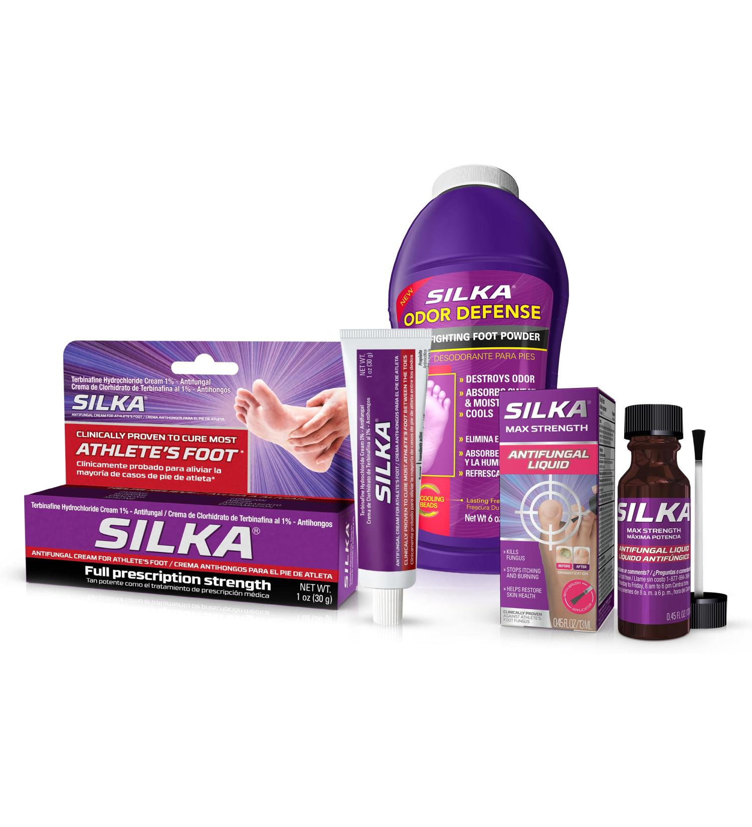 Silka Emergency Foot Care Kit - Max Strength Antifungal Liquid Odor-Fighting Powder & Cream for Athlete's Foot Jock Itch & Ringworm - Complete Healthy Feet Solution - Buy Online on GoSupps.com
