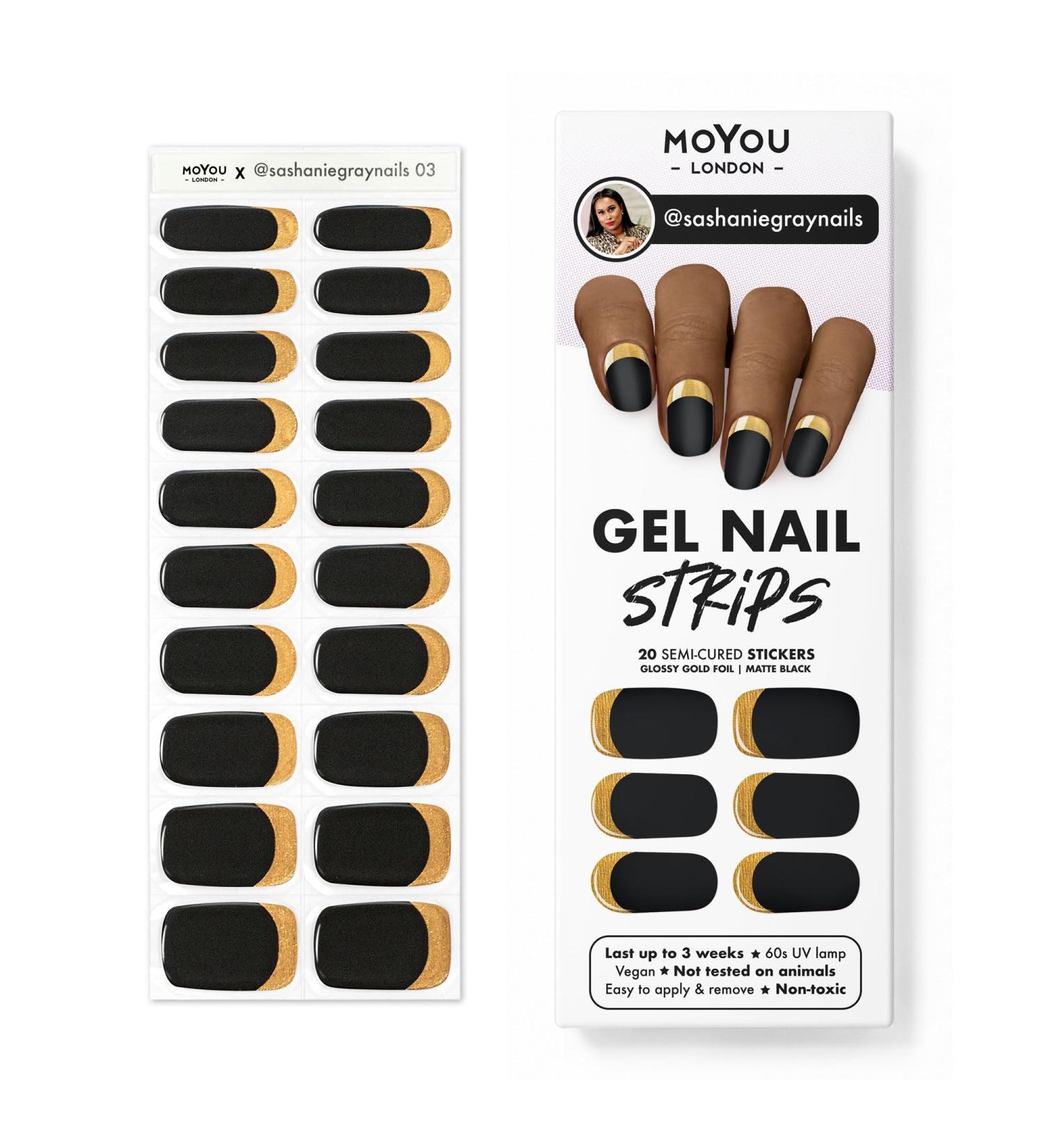 MOYOU LONDON Semi Cured Gel Nail Strips 20 Pc. Gel Wraps for Nails Get 1 Free UV Lamp when you Get 3 or More Easy Apply & Remove for Salon-Quality Manicure -sashaniegraynails 03