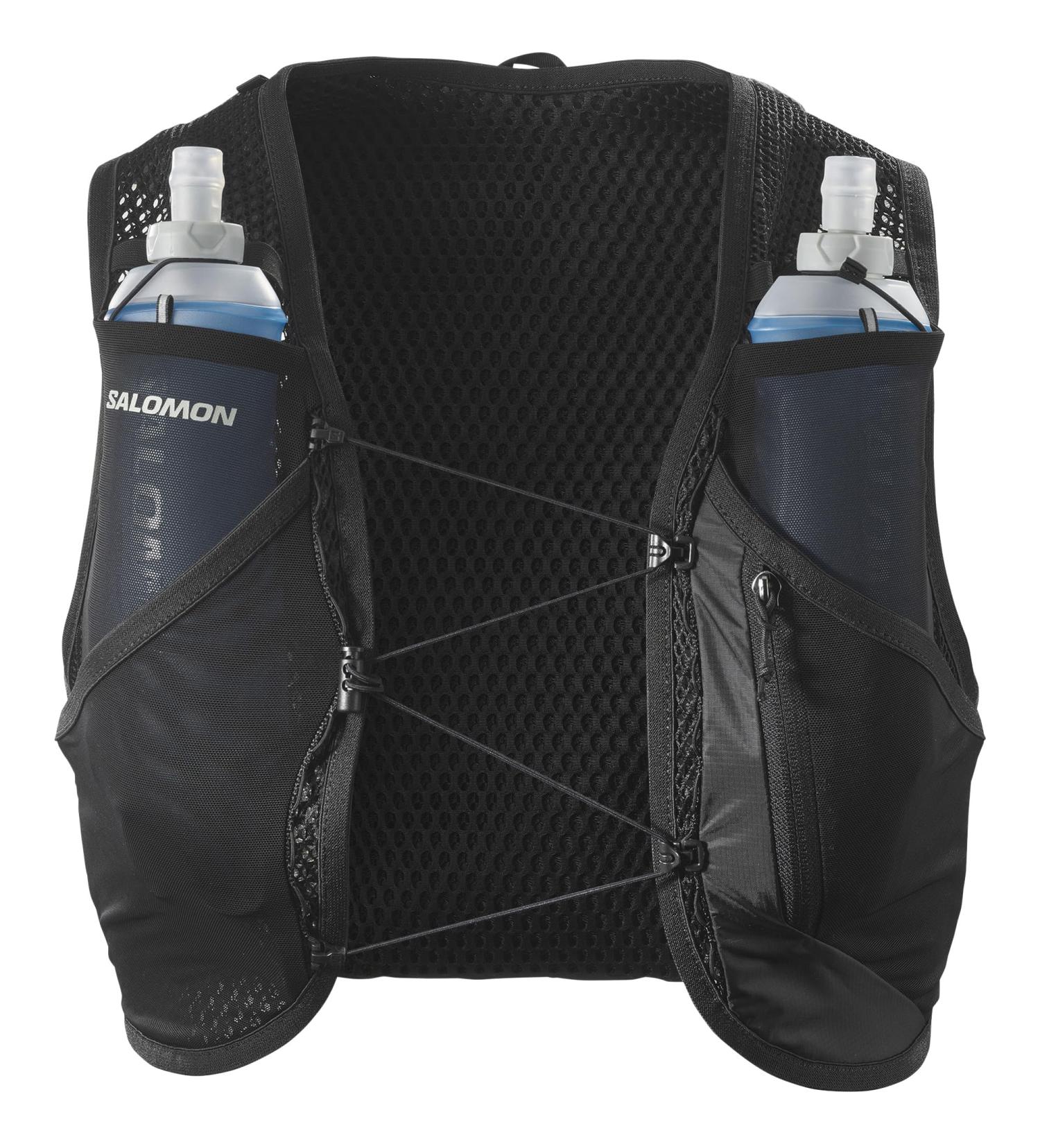 Salomon Active Skin 8 Unisex Hydration Vest for Trail Running Hiking & MTB - Includes Hydration Bottles - Black/Metal/Black - Buy Online on GoSupps.com