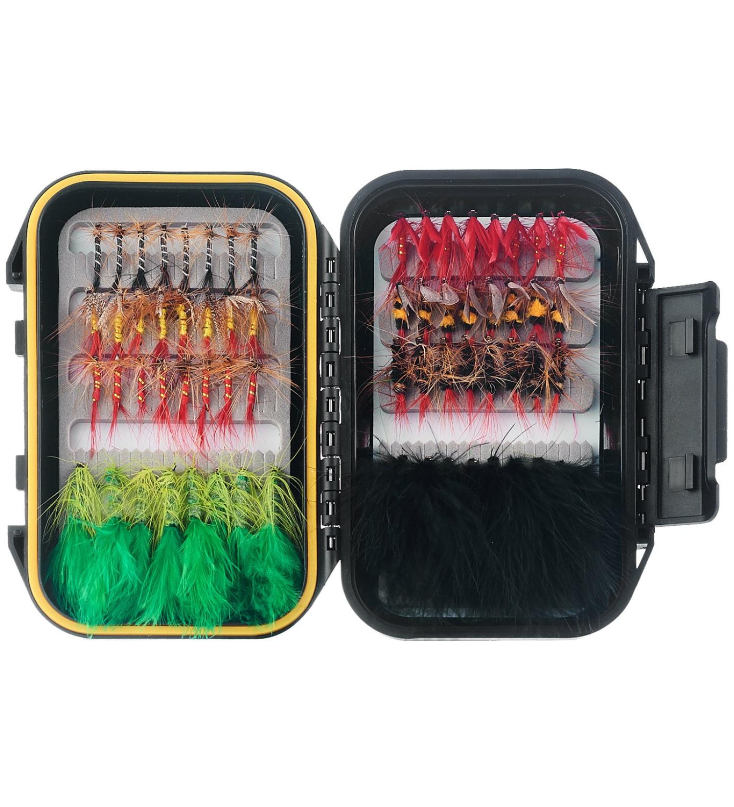 FISHINGSIR Fly Fishing Flies Kit - Handmade 64PCS Lures in Waterproof Fly Box - Dry/Wet Flies Streamer Nymph Emerger Set - Must-Have Series - Buy Online on GoSupps.com