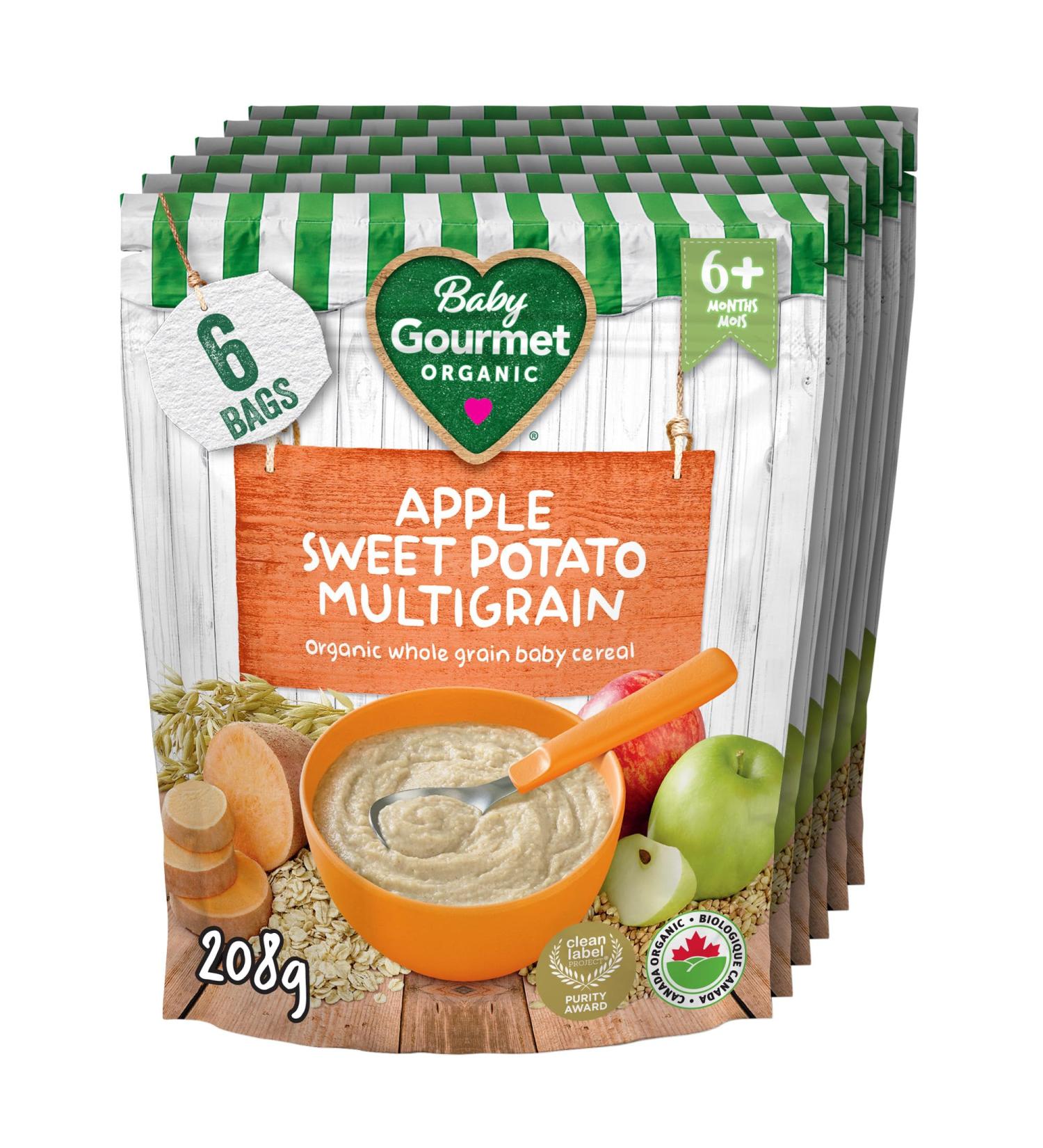 Baby Gourmet Organic Cereal - Apple Sweet Potato Multigrain - Resealable Bag - No Added Sugar or Salt Plant-Based Nutrition Non GMO BPA-free Packaging Kosher - (208g) 6-Pack Pink - Buy Online on GoSupps.com