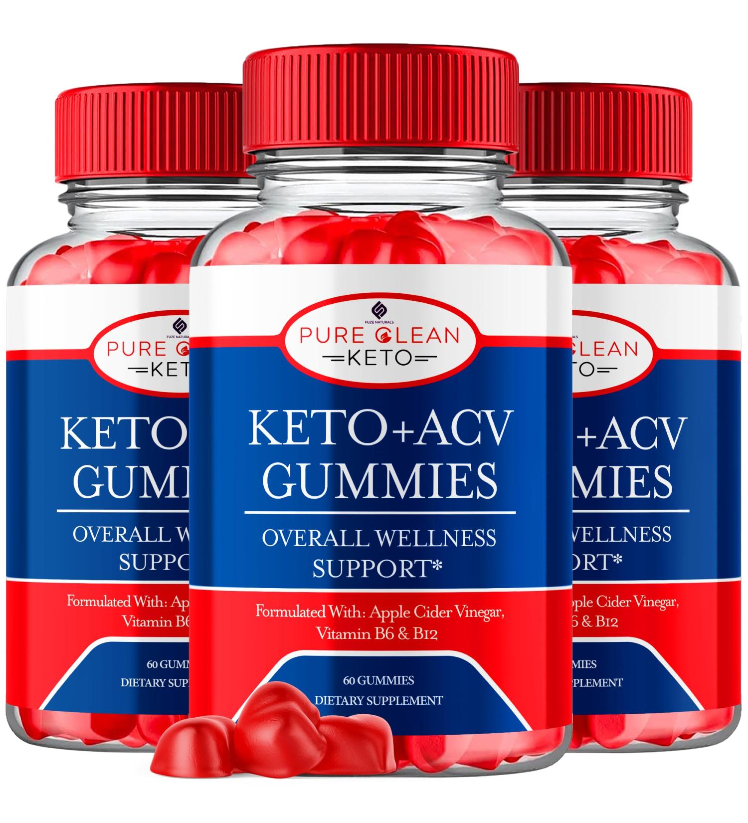 Buy 3 Pack Pure Clean Keto ACV Gummies | Apple Cider Vinegar Supplement for Wellness Support | 180 Gummies with Folate & B12 - Buy Online on GoSupps.com